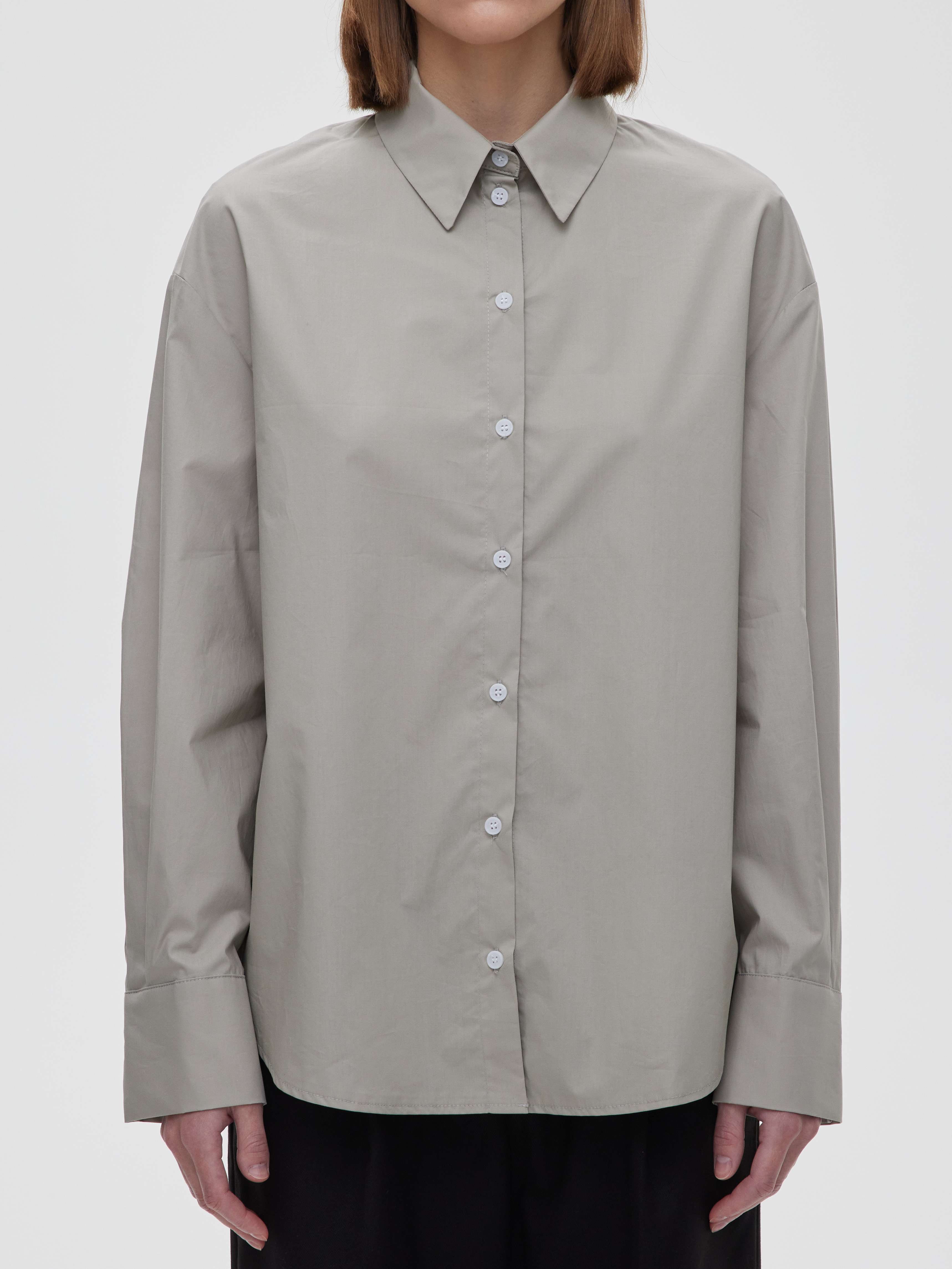 Рубашка свободного кроя с защипами XS/S, светло-серый - фото 6
