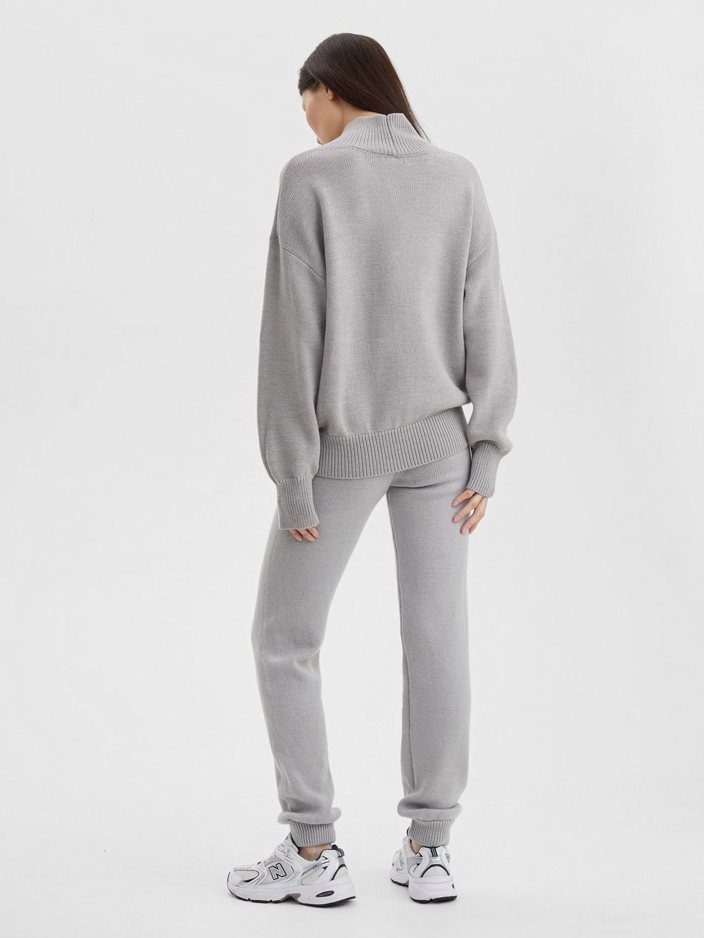 Костюм: свитер оверсайз и брюки M/L, светло-серый - фото 5