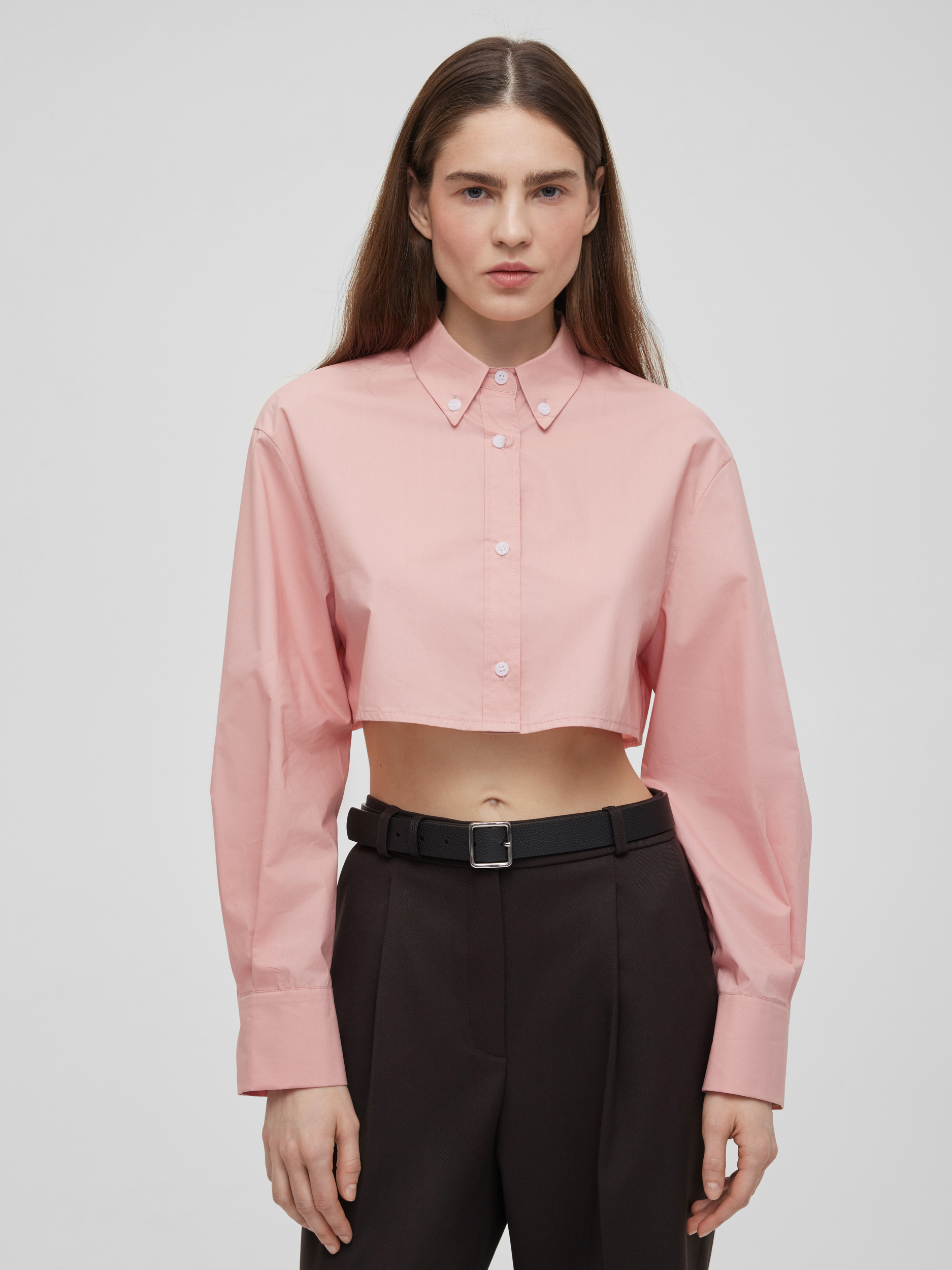 Кроп-рубашка свободного кроя M/L, розовый - фото 3