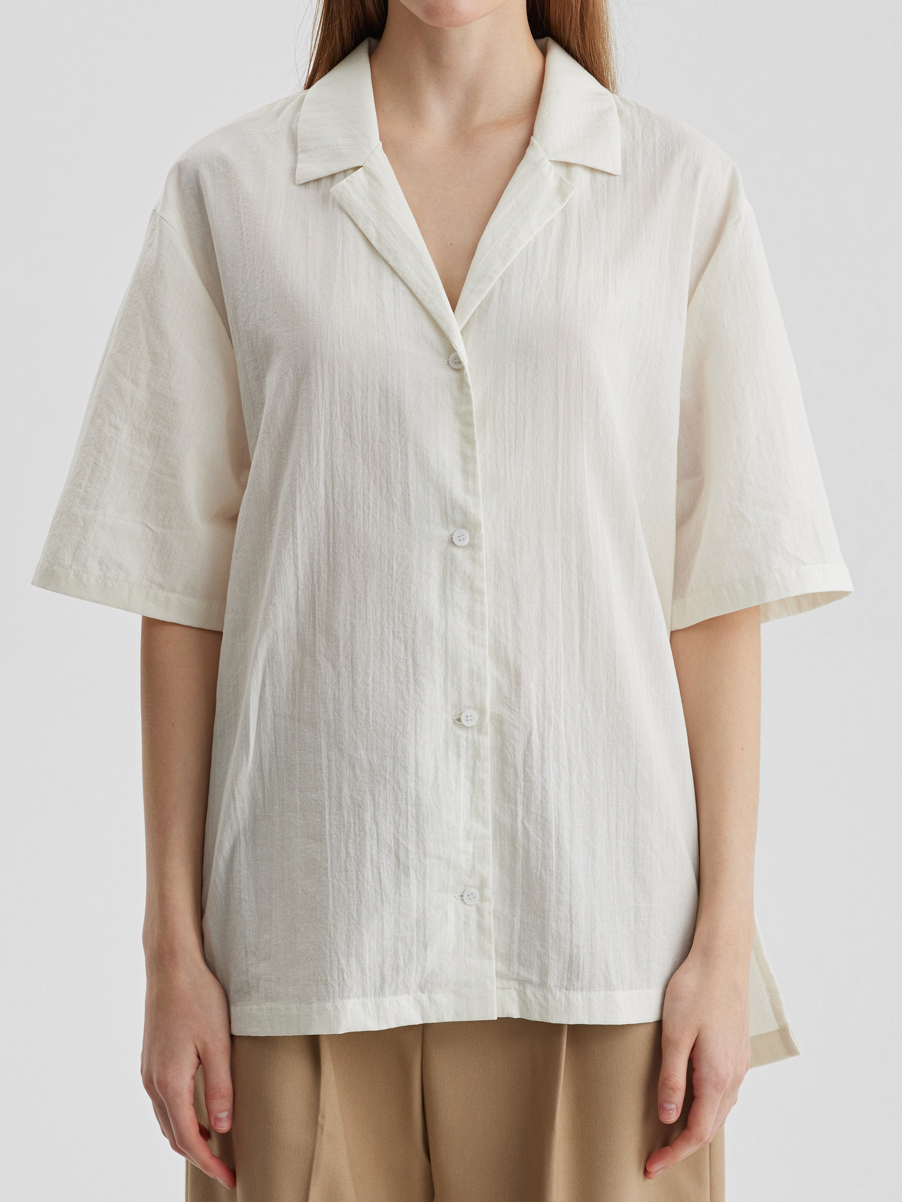 Рубашка с коротким рукавом из лёгкого хлопка S, молочный - фото 4