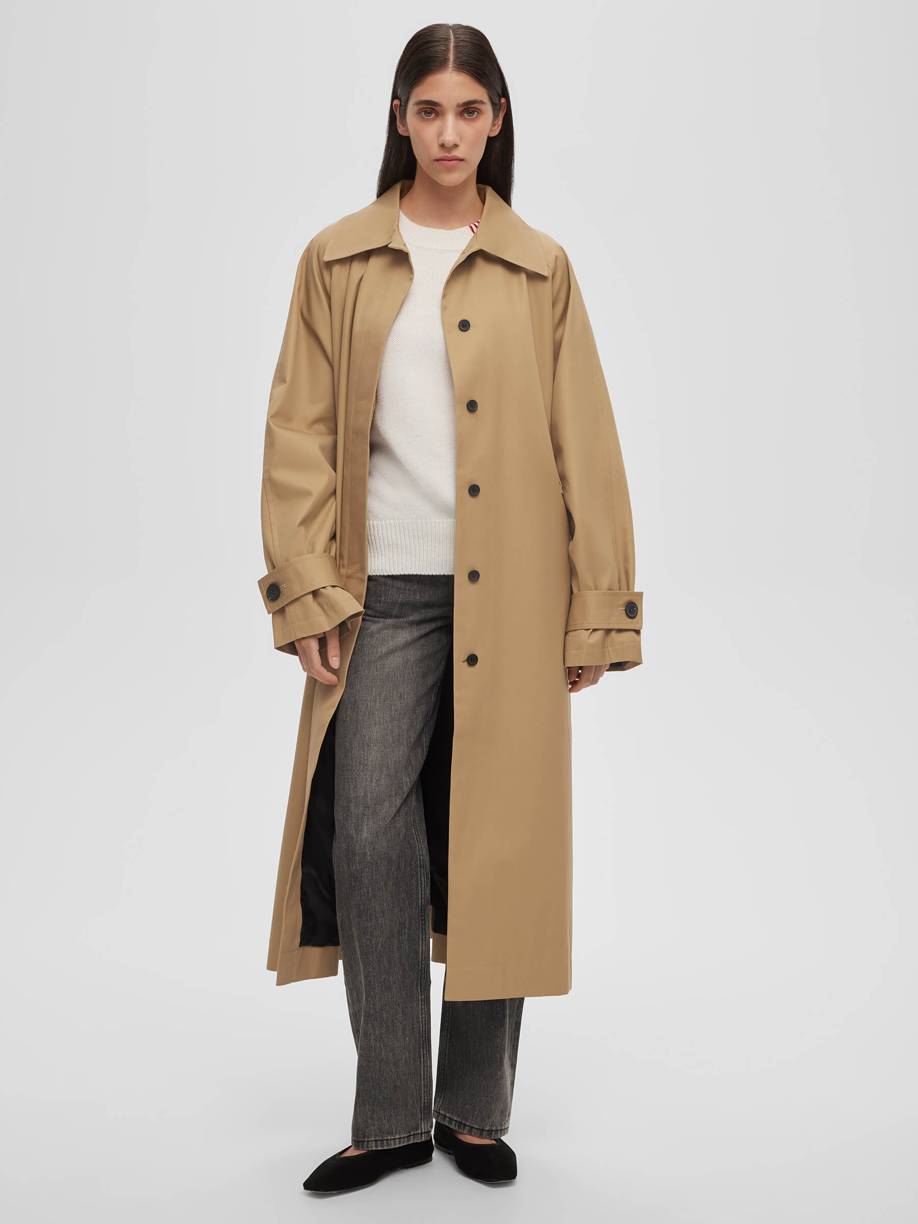 Тренч однобортный свободного кроя S/M, бежевый