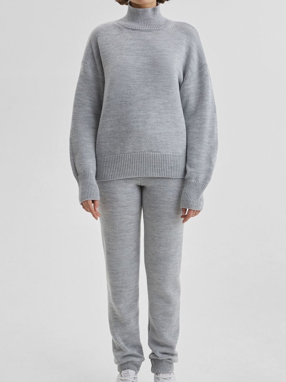 Костюм: свитер оверсайз и брюки M/L, пепельно-серый - фото 3