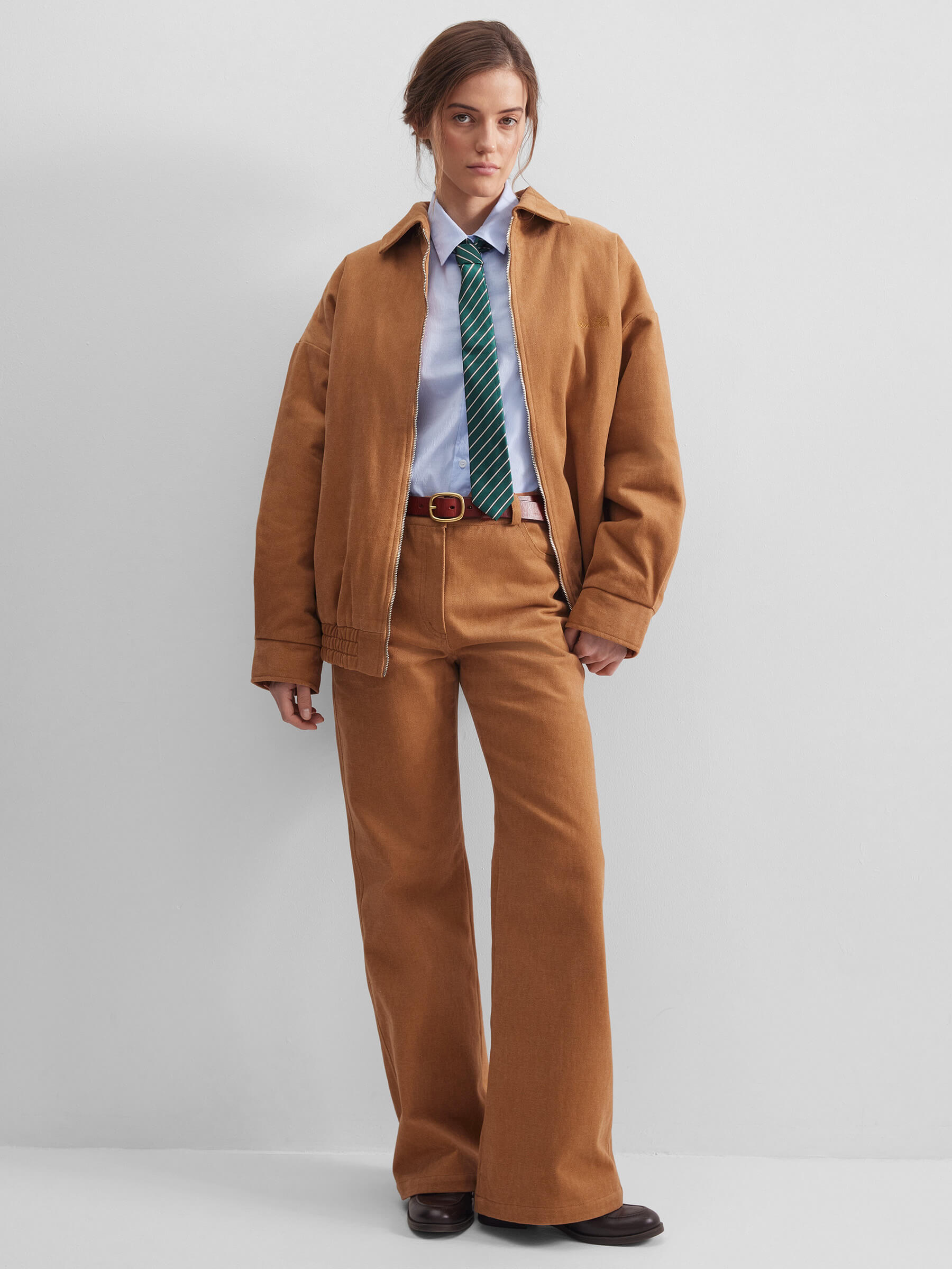 Брюки клеш из денима 0219 L, терракотовый