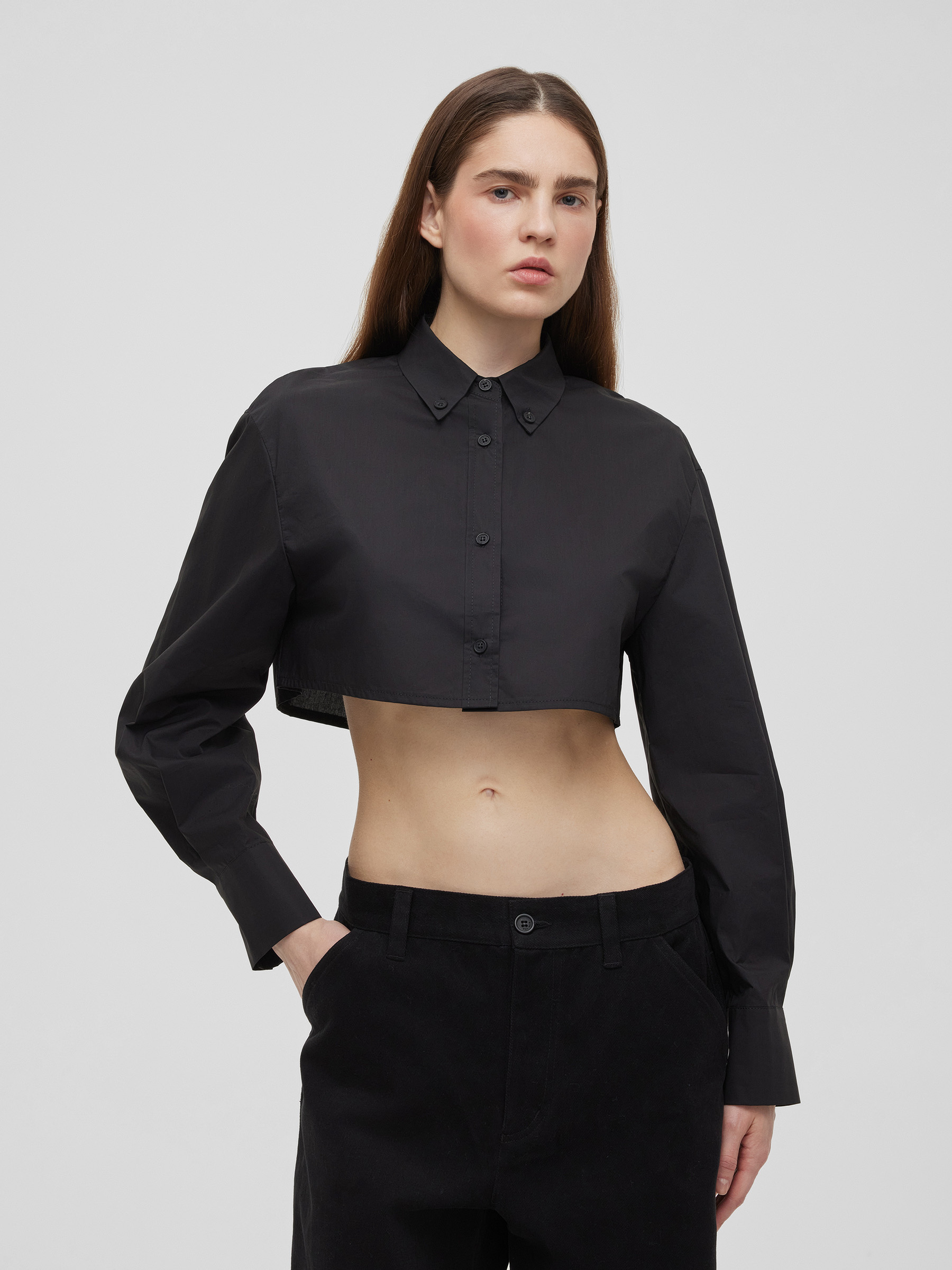 цена Рубашка женская короткая из хлопка, цвет – черный