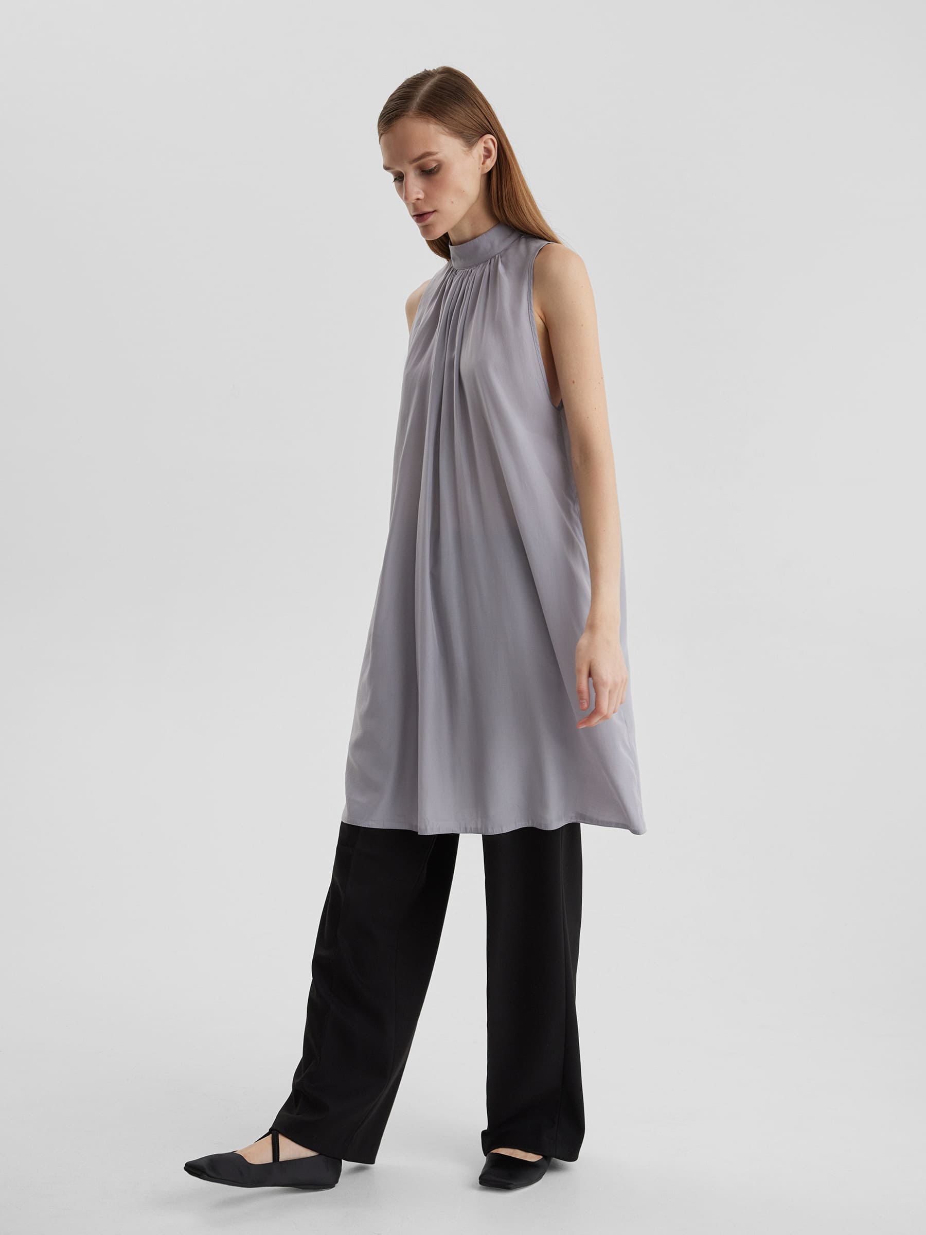 Платье из летящей ткани с завязками XS/S, светло-серый - фото 2