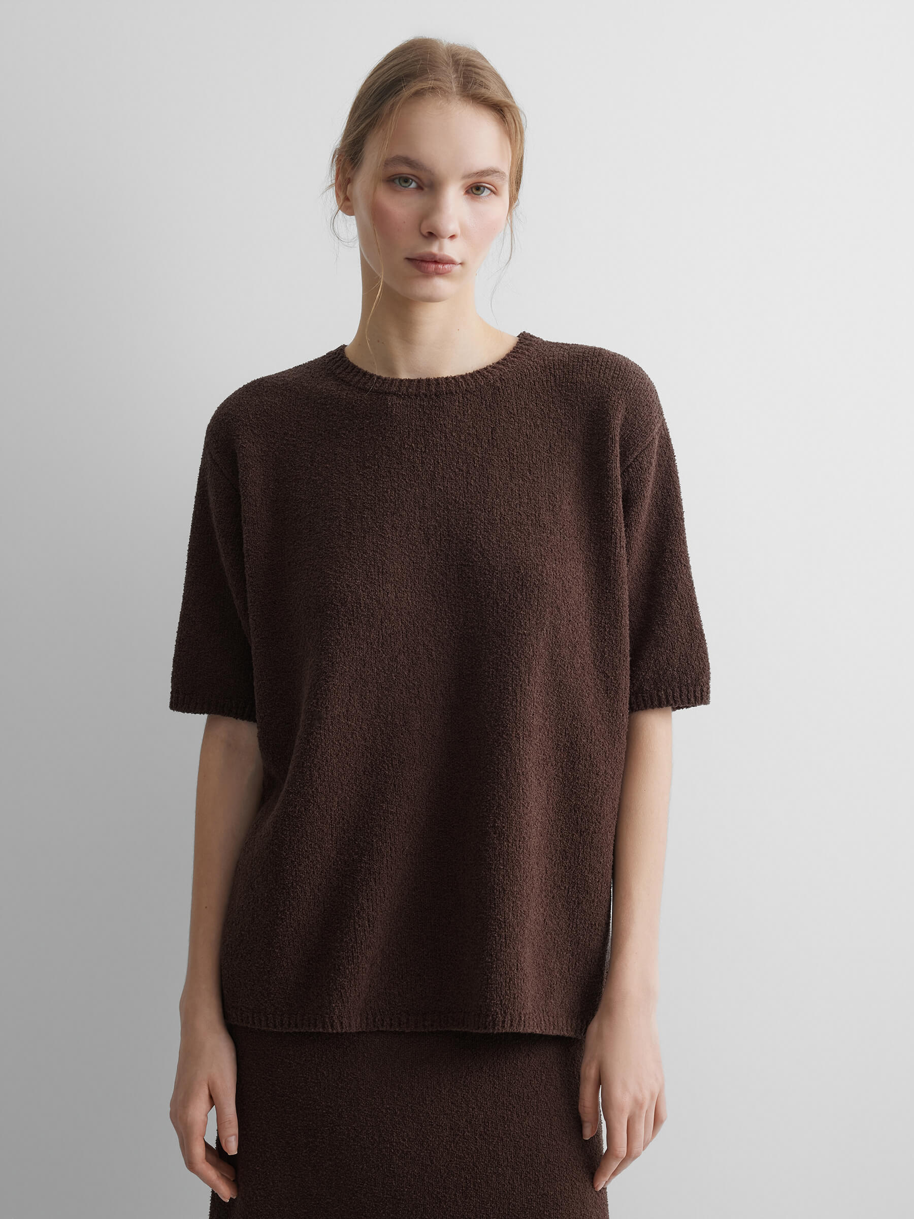 

Джемпер с коротким рукавом из хлопка букле XS/S, коричневый