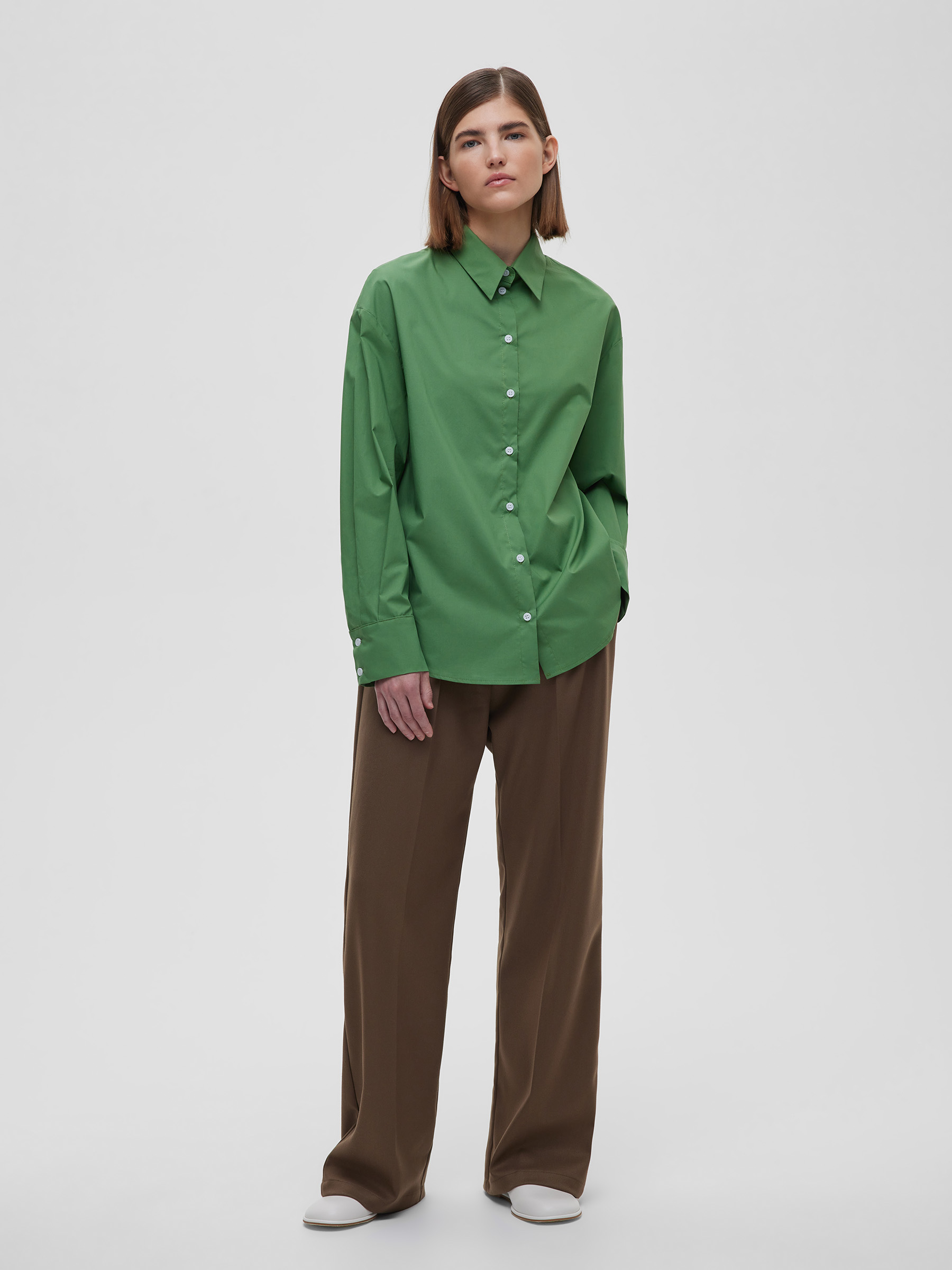 Рубашка свободного кроя с защипами M/L, зеленый - фото 1