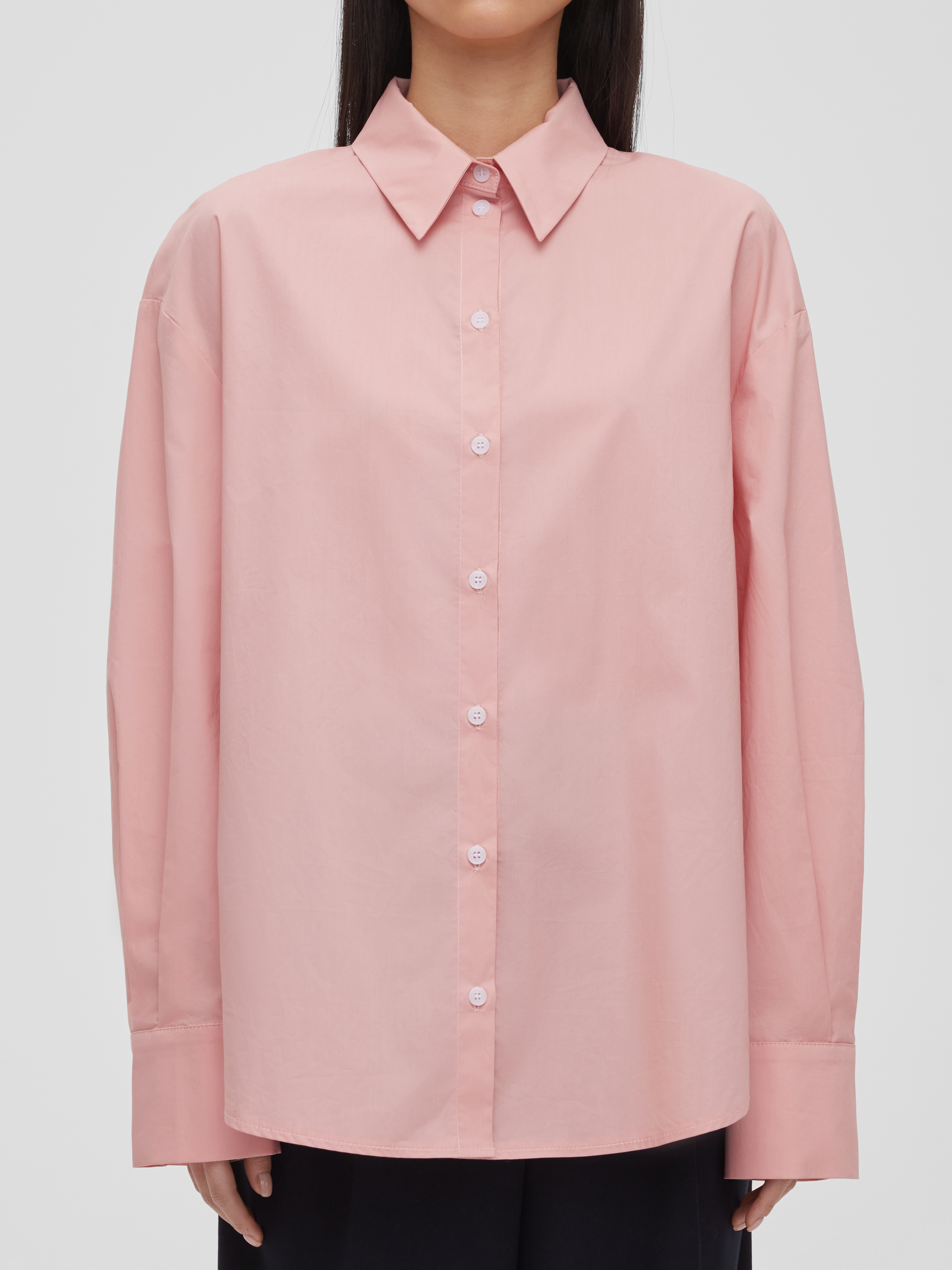 Рубашка свободного кроя с защипами M/L, розовый - фото 6
