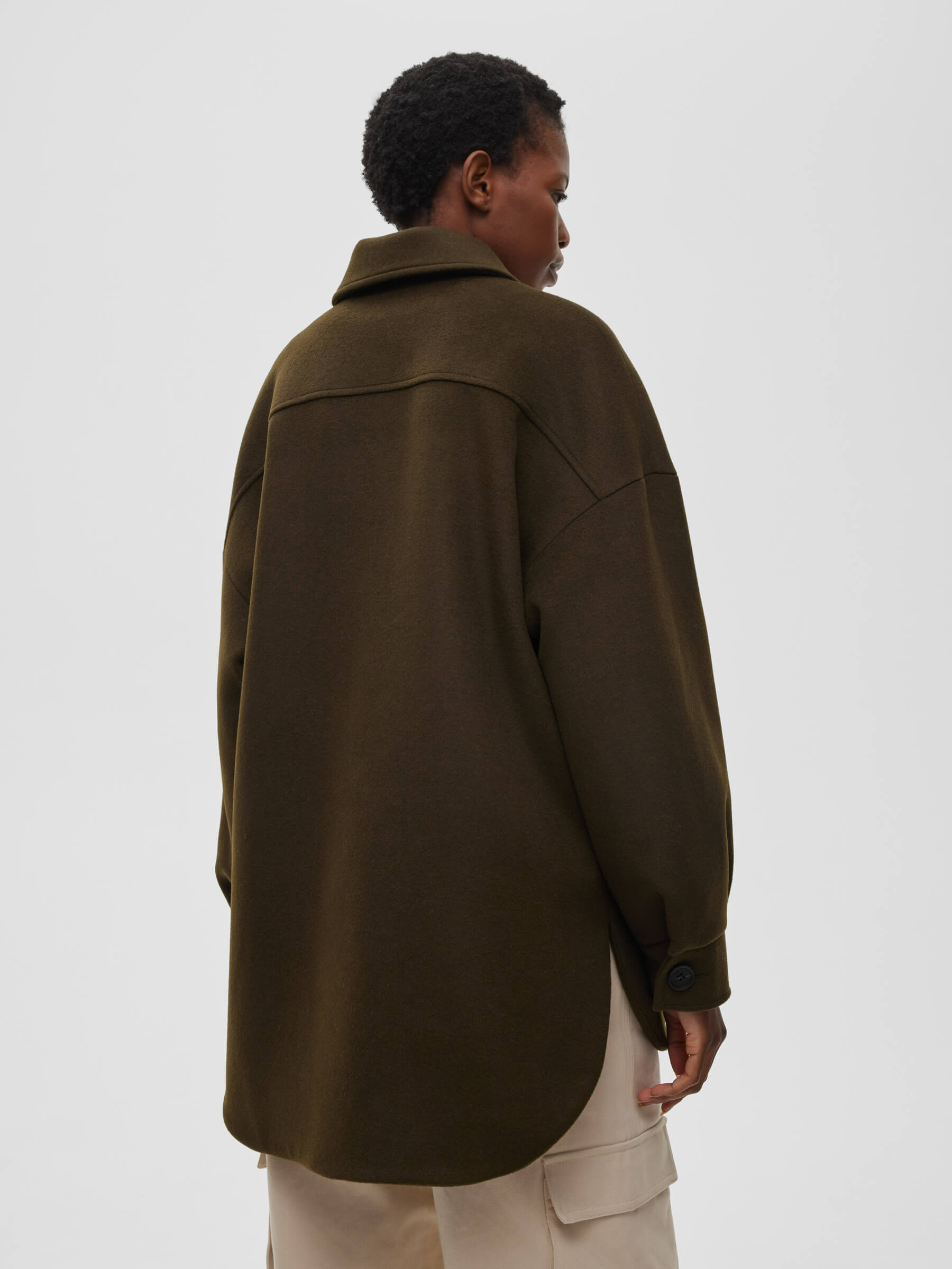 Пальто рубашечного кроя с потайной застежкой S/M, хаки - фото 6