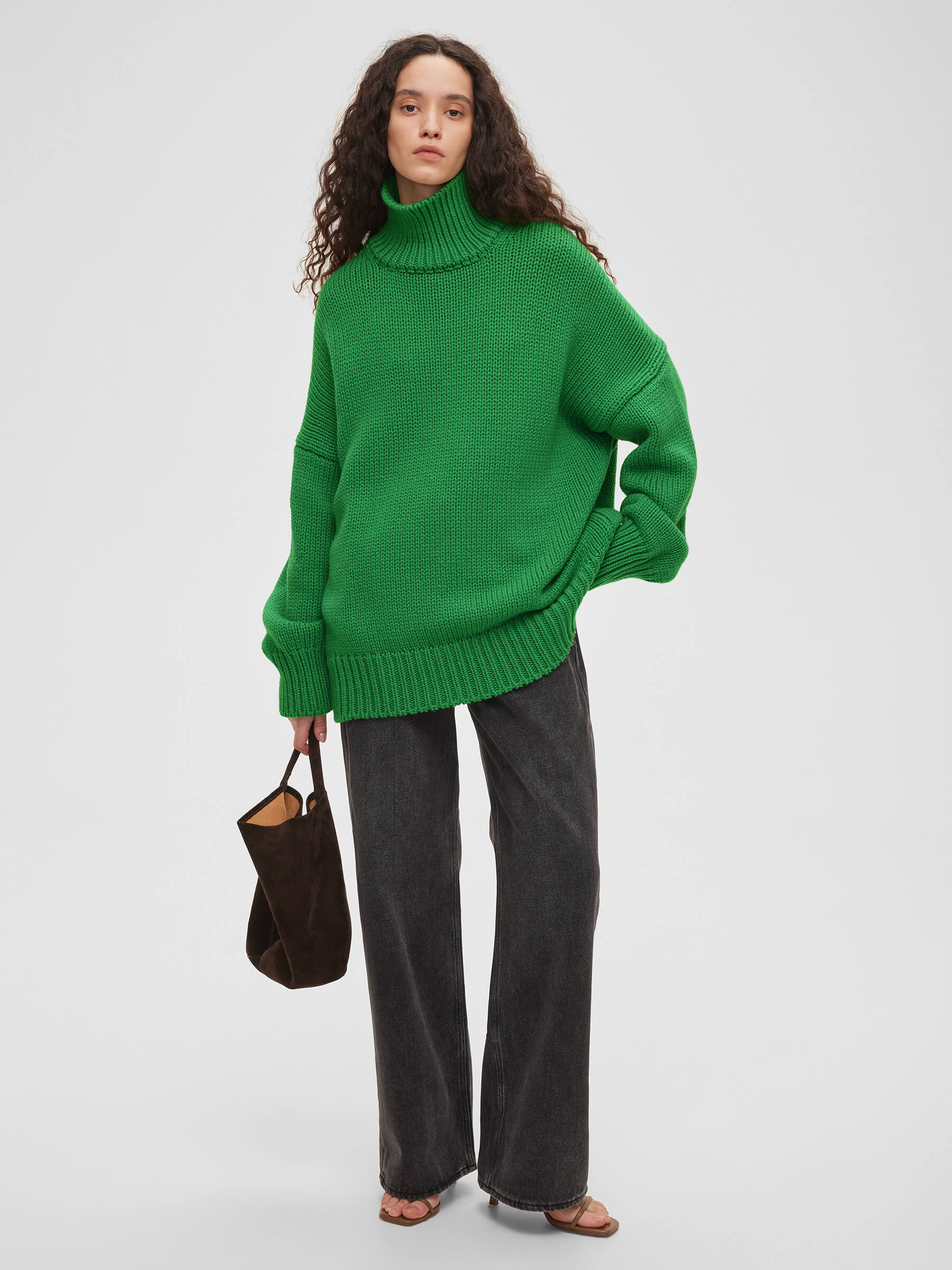 Свитер женский крупной вязки из шерсти, цвет – зеленый свитер длинный рукав крупная вязка размер 40 42 зеленый
