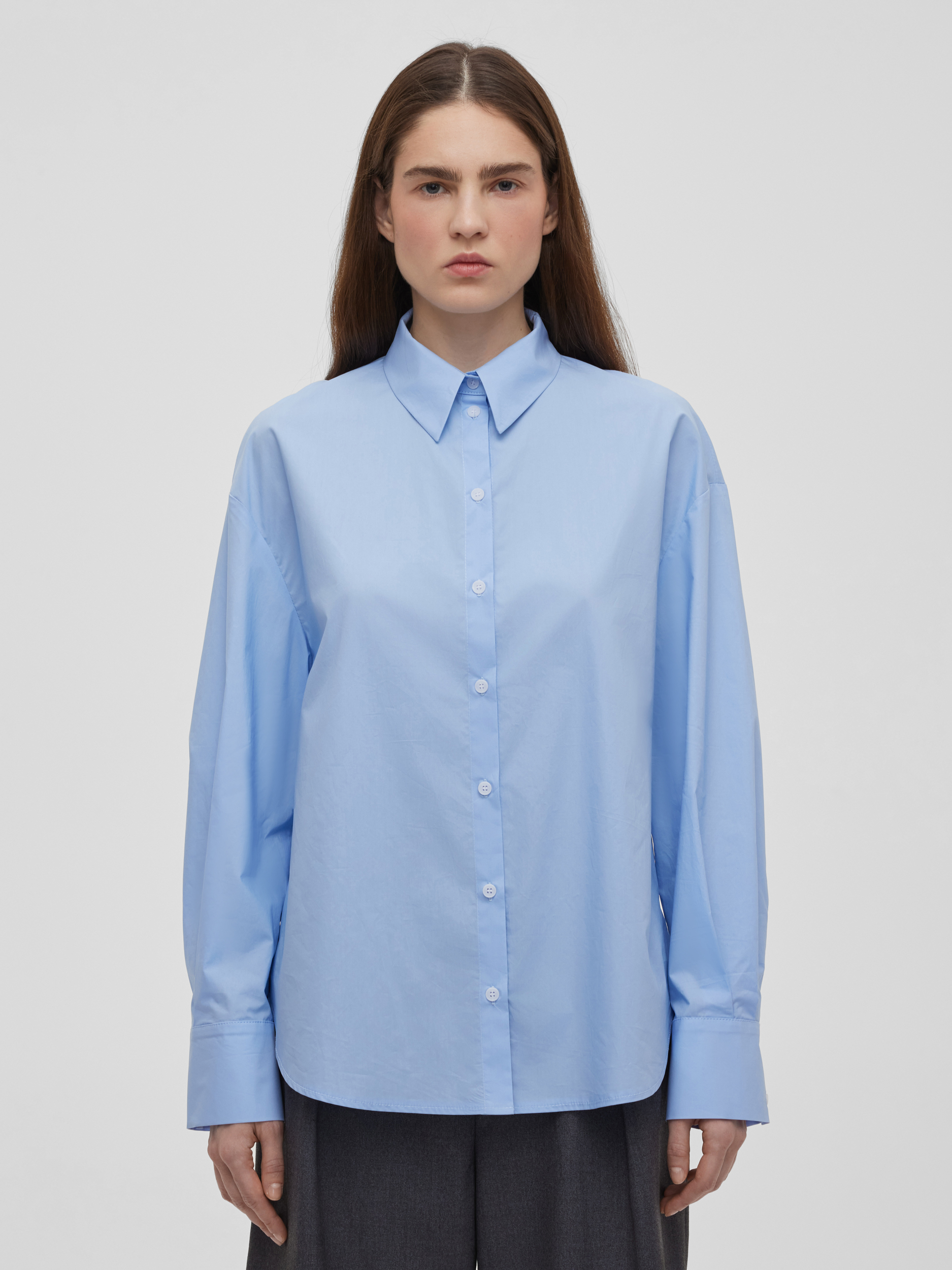 Рубашка свободного кроя с защипами M/L, светло-голубой - фото 3