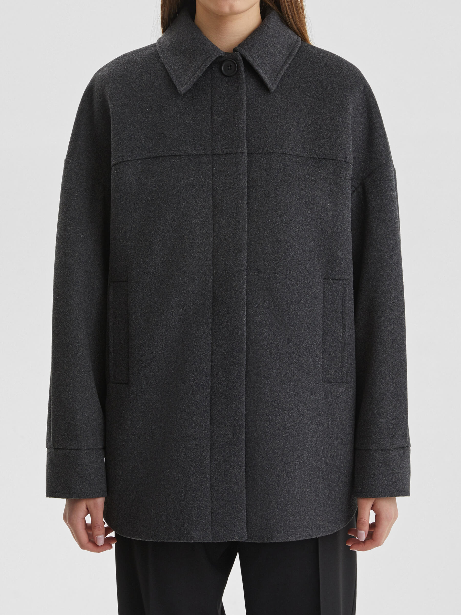 Пальто рубашечного кроя с потайной застежкой XS, тёмно-серый - фото 5