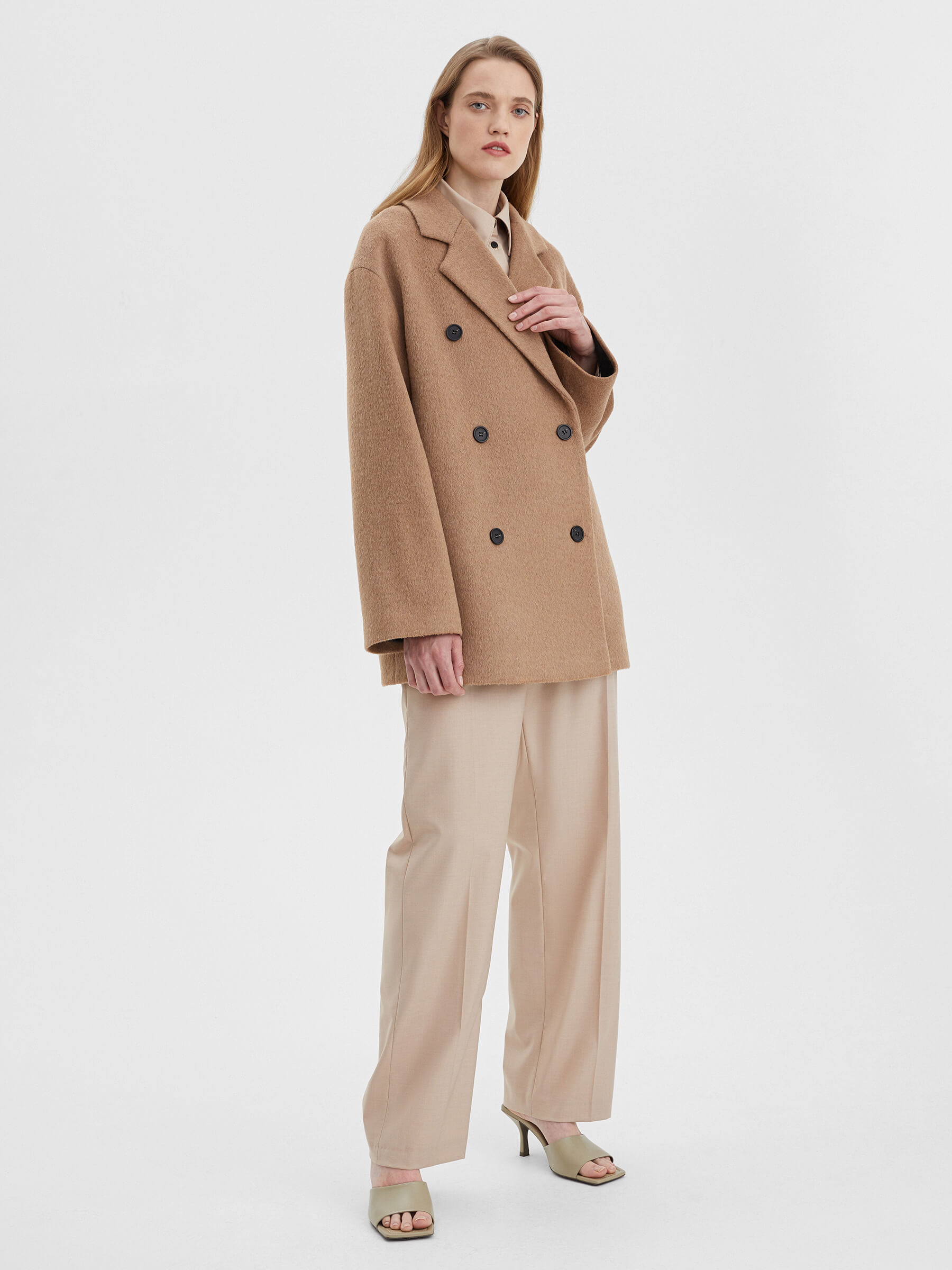Пальто двубортное укороченное XS, коричневый - фото 2