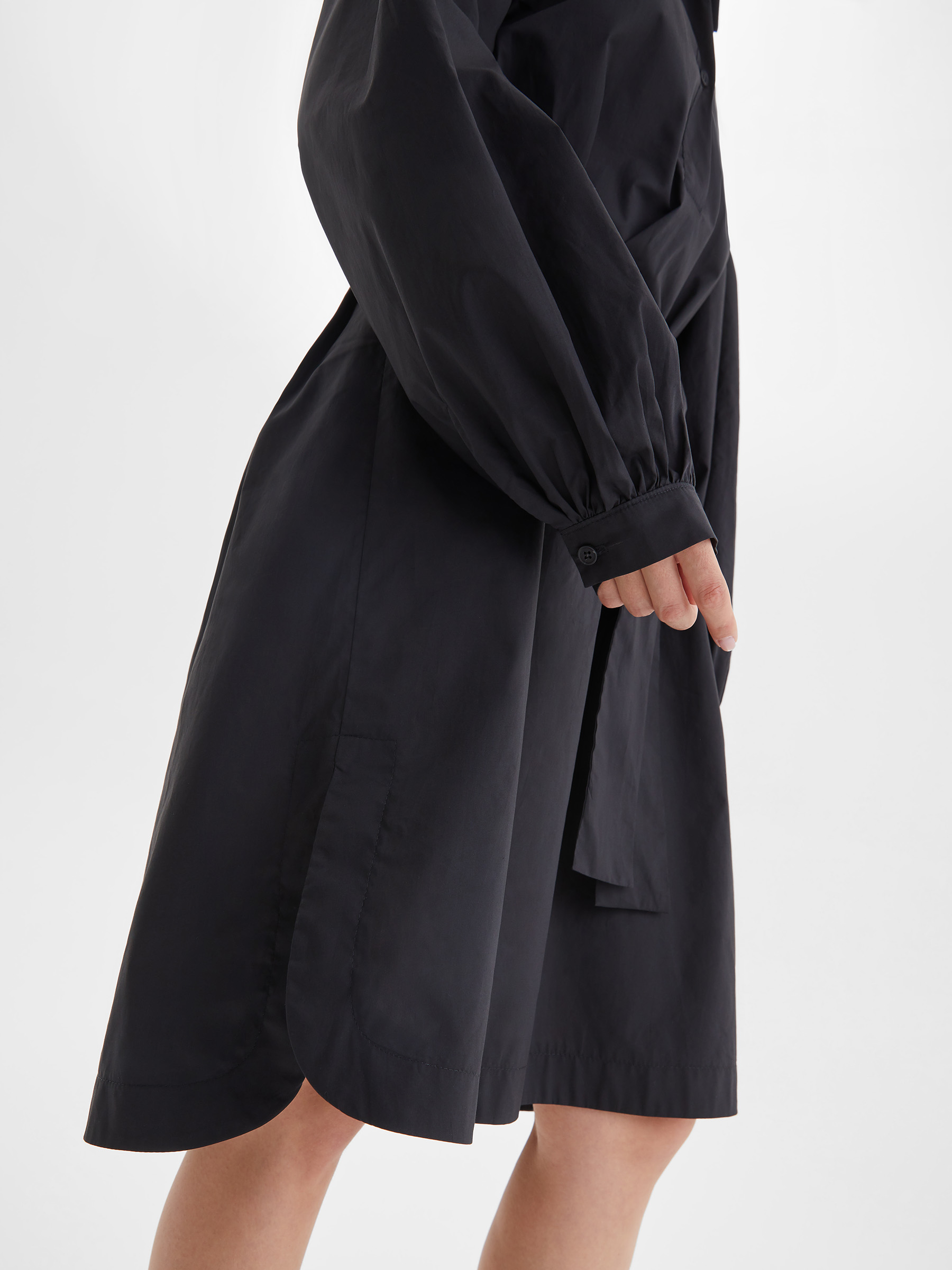 Платье-рубашка из хлопка с поясом XS, черный - фото 3