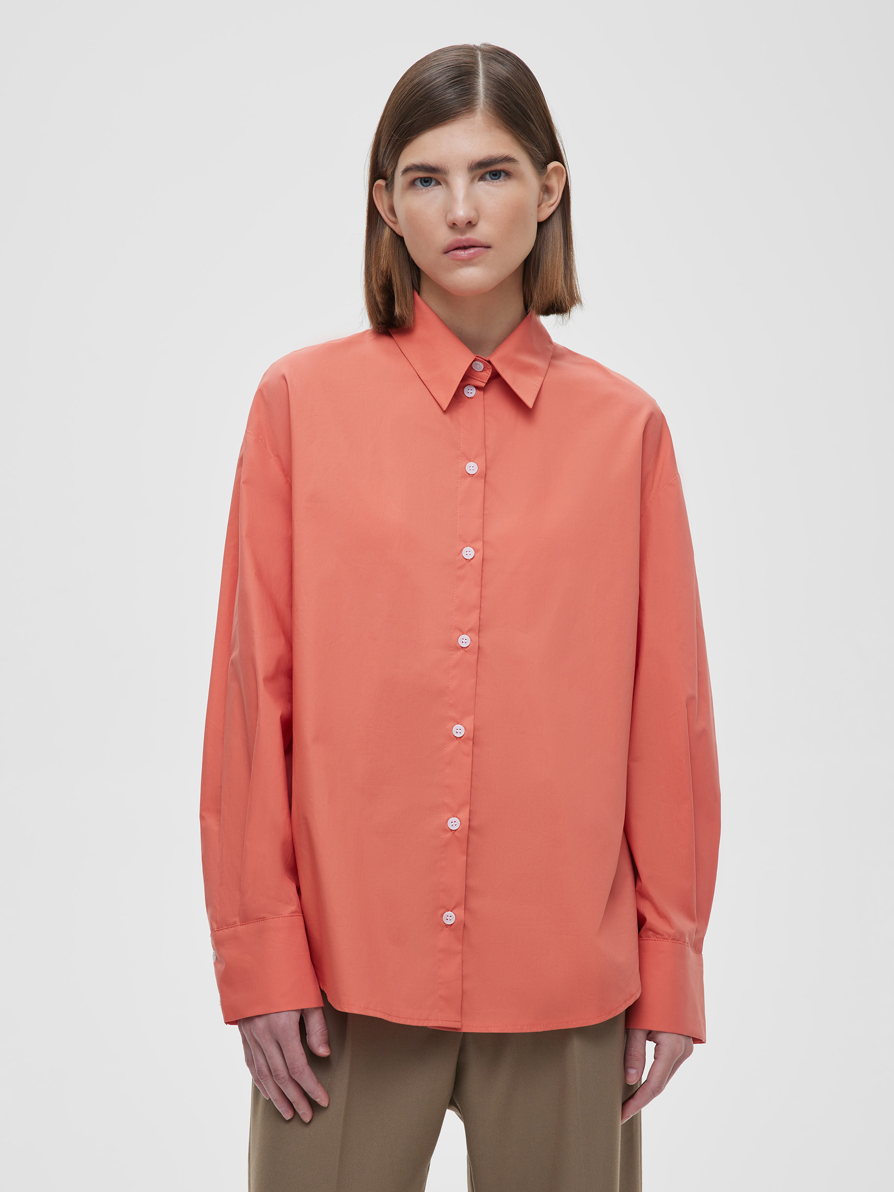 Рубашка женская свободная из хлопка, цвет – красный цена и фото