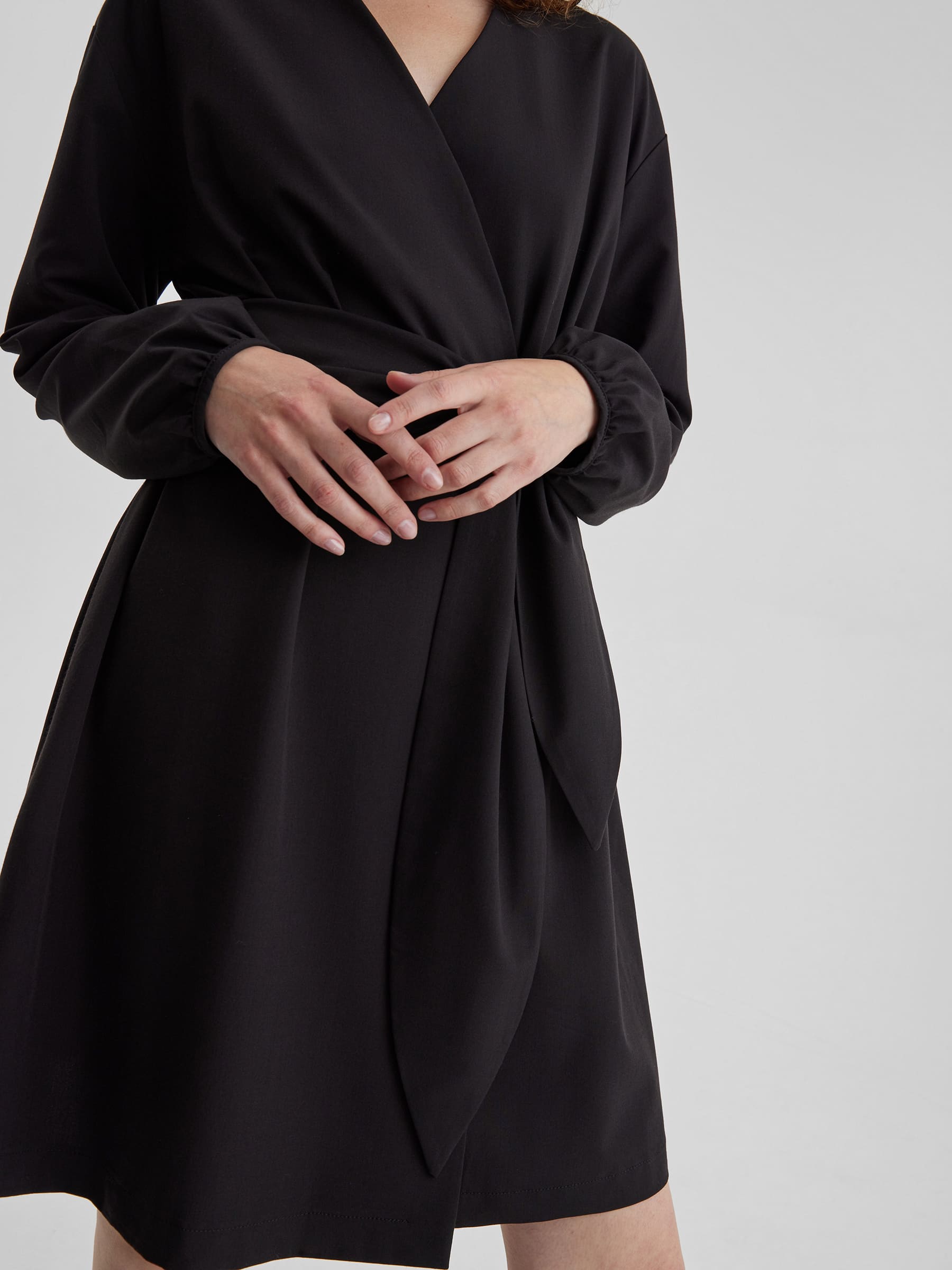 Платье миди с широким поясом L, черный - фото 2