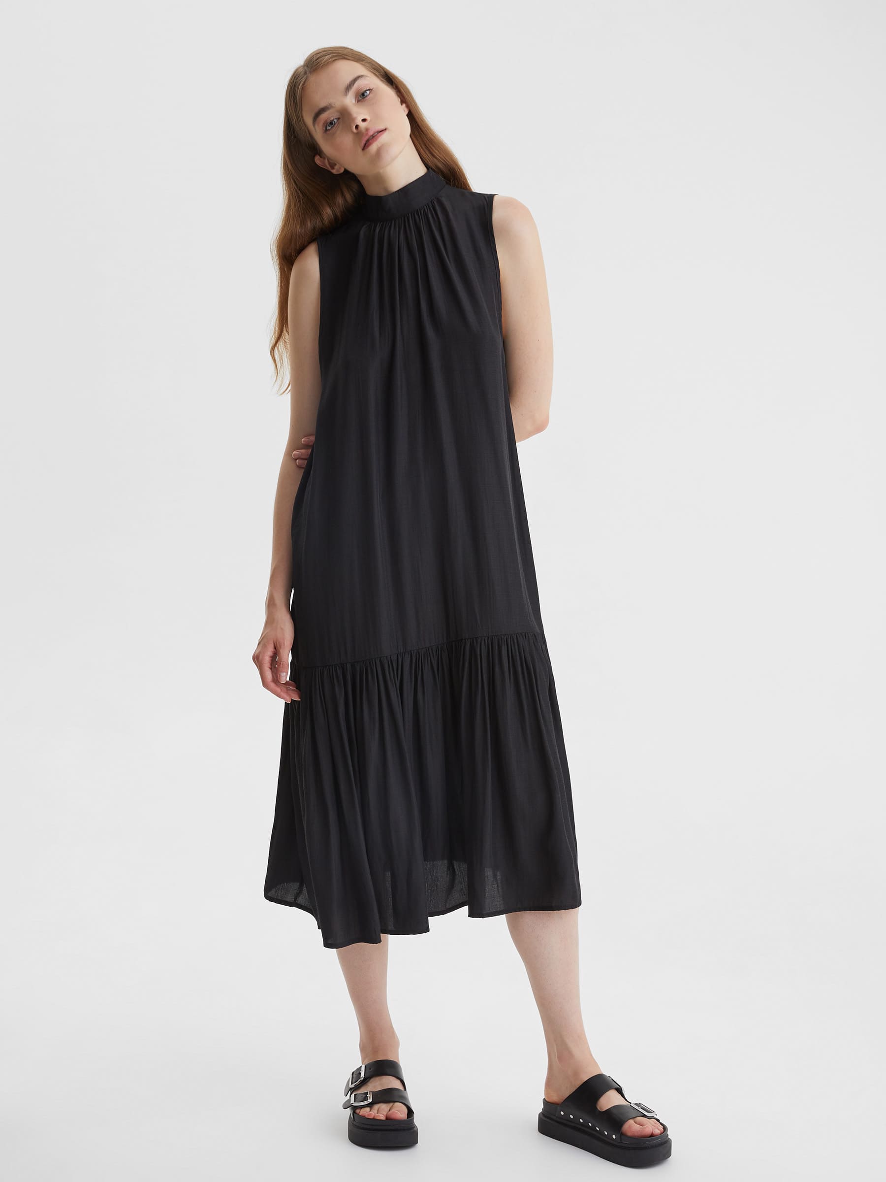 Платье макси с открытыми плечами M/L, чёрный - фото 1