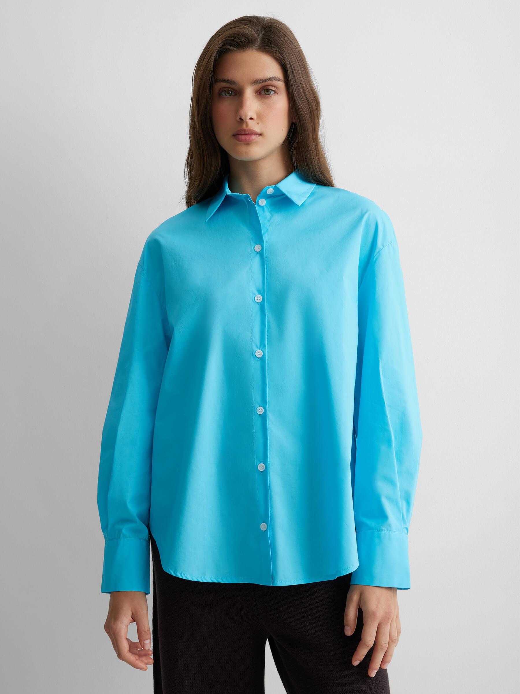 Рубашка женская свободная из хлопка, цвет – голубой