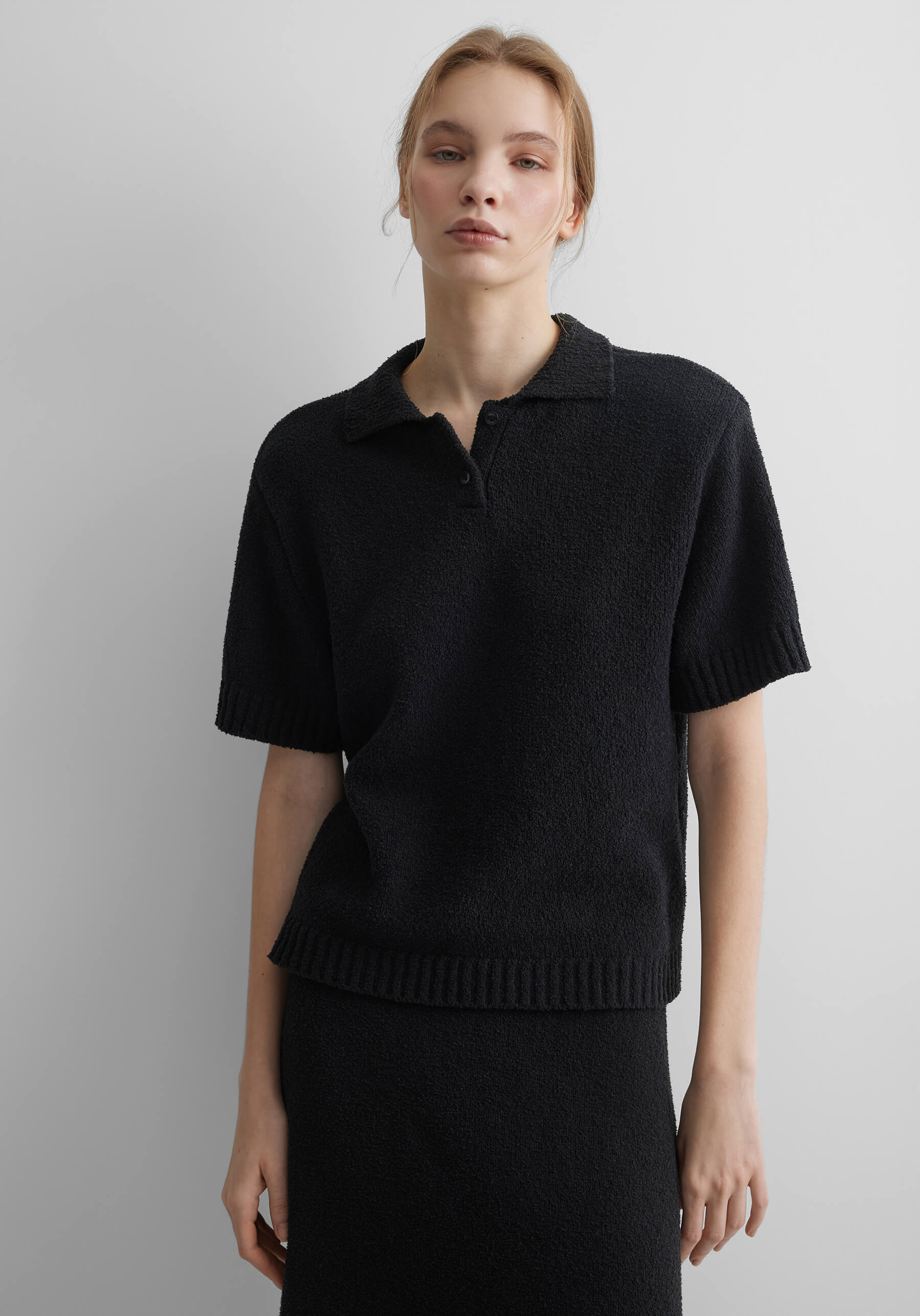 Поло с коротким рукавом из хлопка букле M, черный