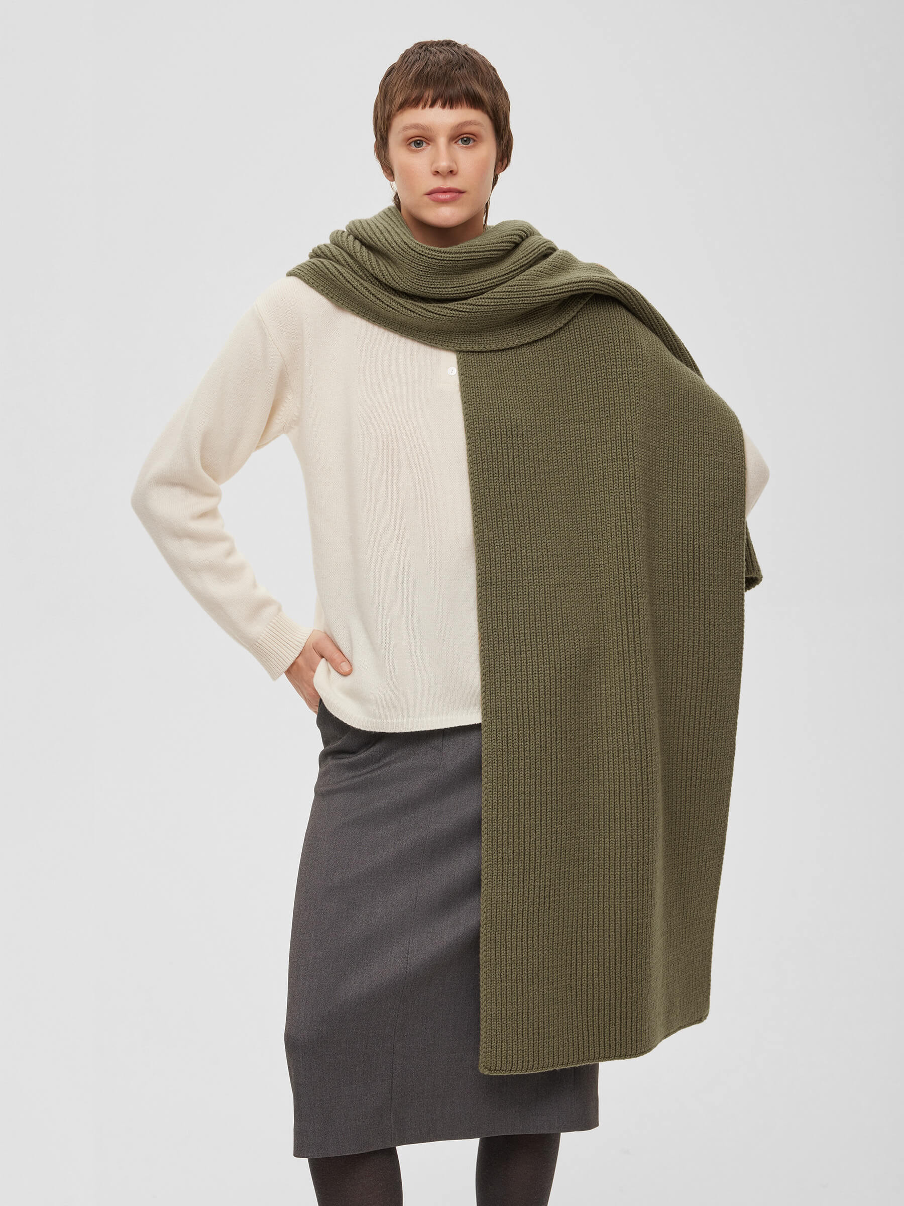 Шарф крупной вязки, цвет – светлый хаки шарф из шерсти мериноса yutti 020 какао o s размер