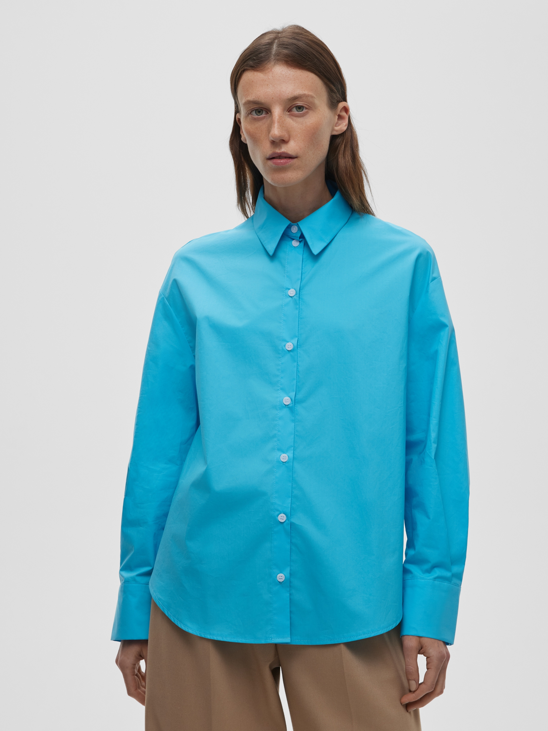 

Рубашка женская свободная из хлопка, цвет – голубой