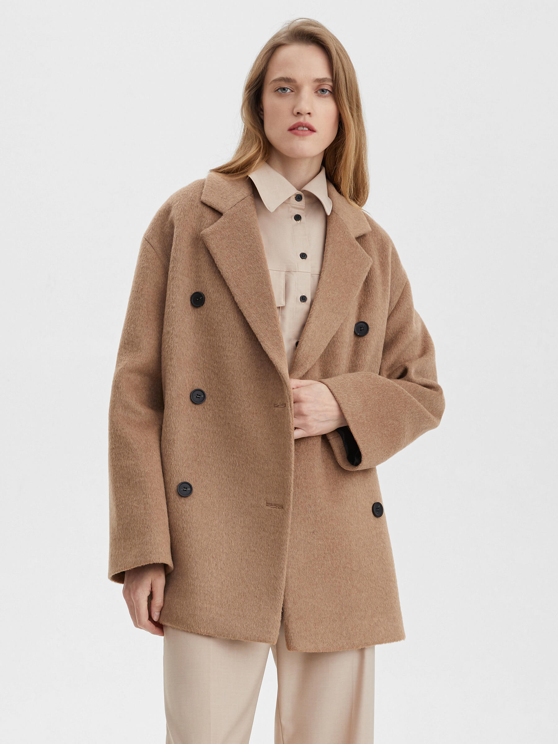 Пальто двубортное укороченное XS, коричневый - фото 3