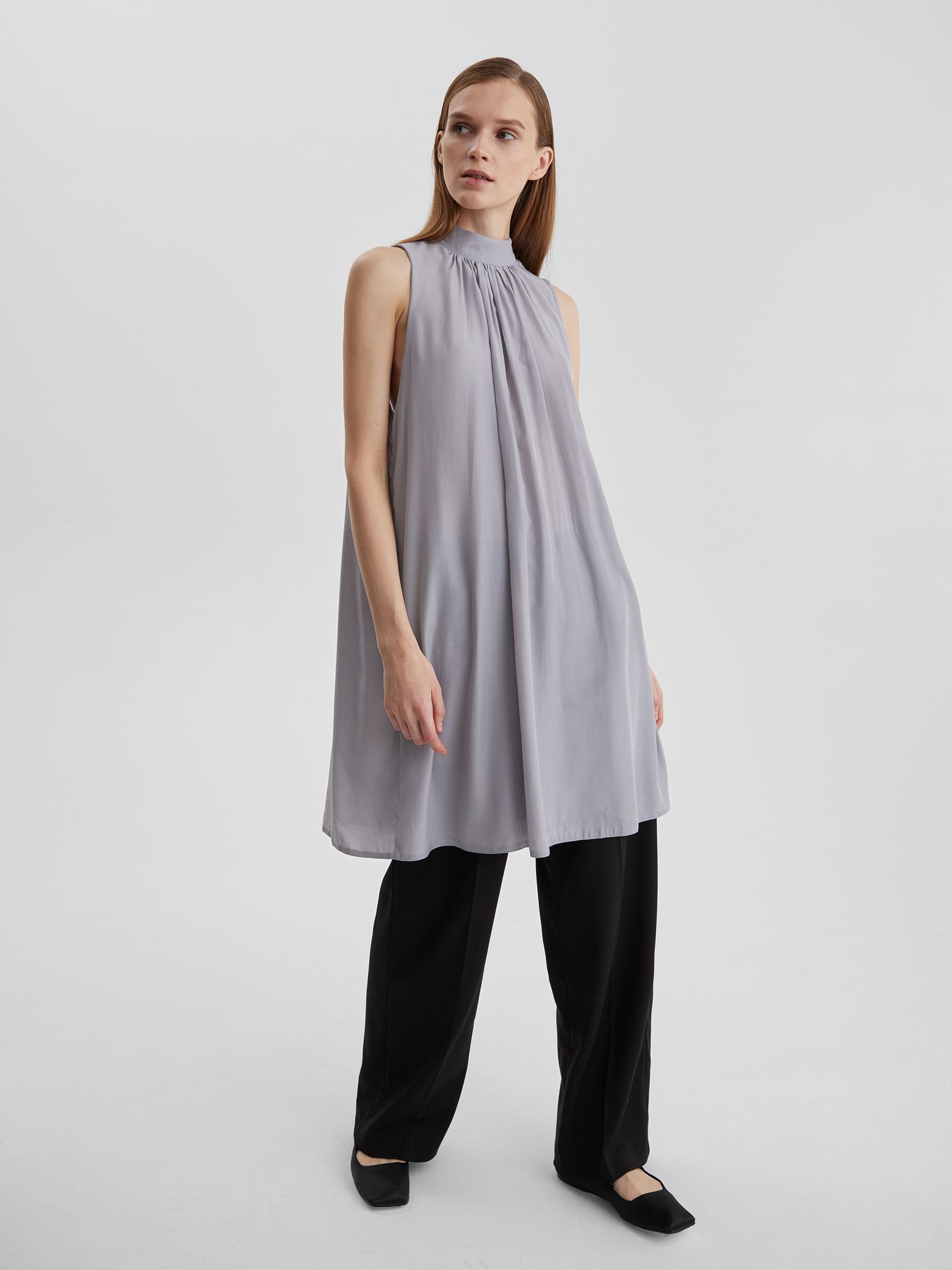 Платье из летящей ткани с завязками XS/S, светло-серый - фото 3
