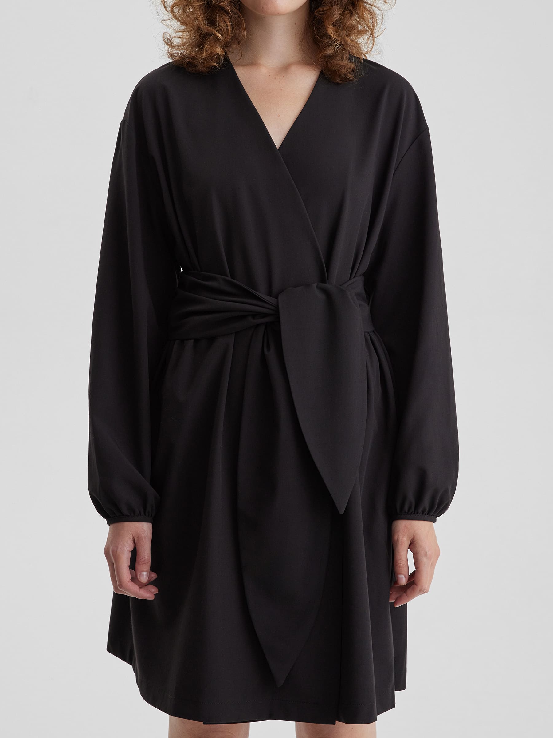 Платье миди с широким поясом L, черный - фото 3