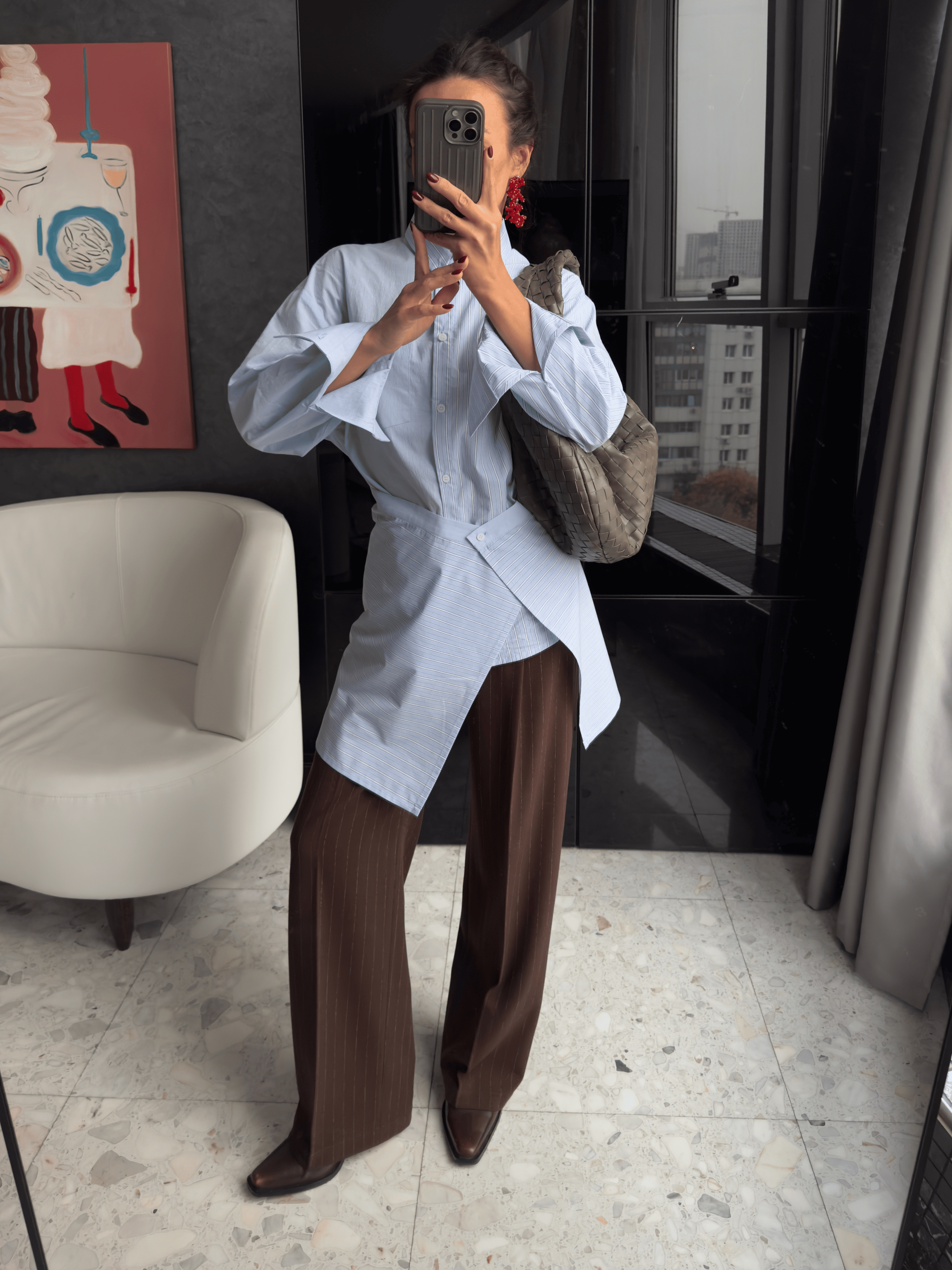 Рубашка колор-блок с баской 0213 XS/S, светло-голубой