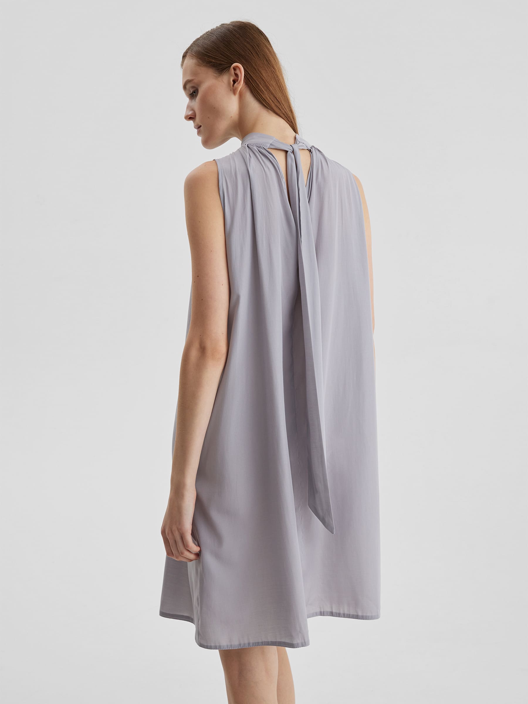 Платье из летящей ткани с завязками XS/S, светло-серый - фото 4