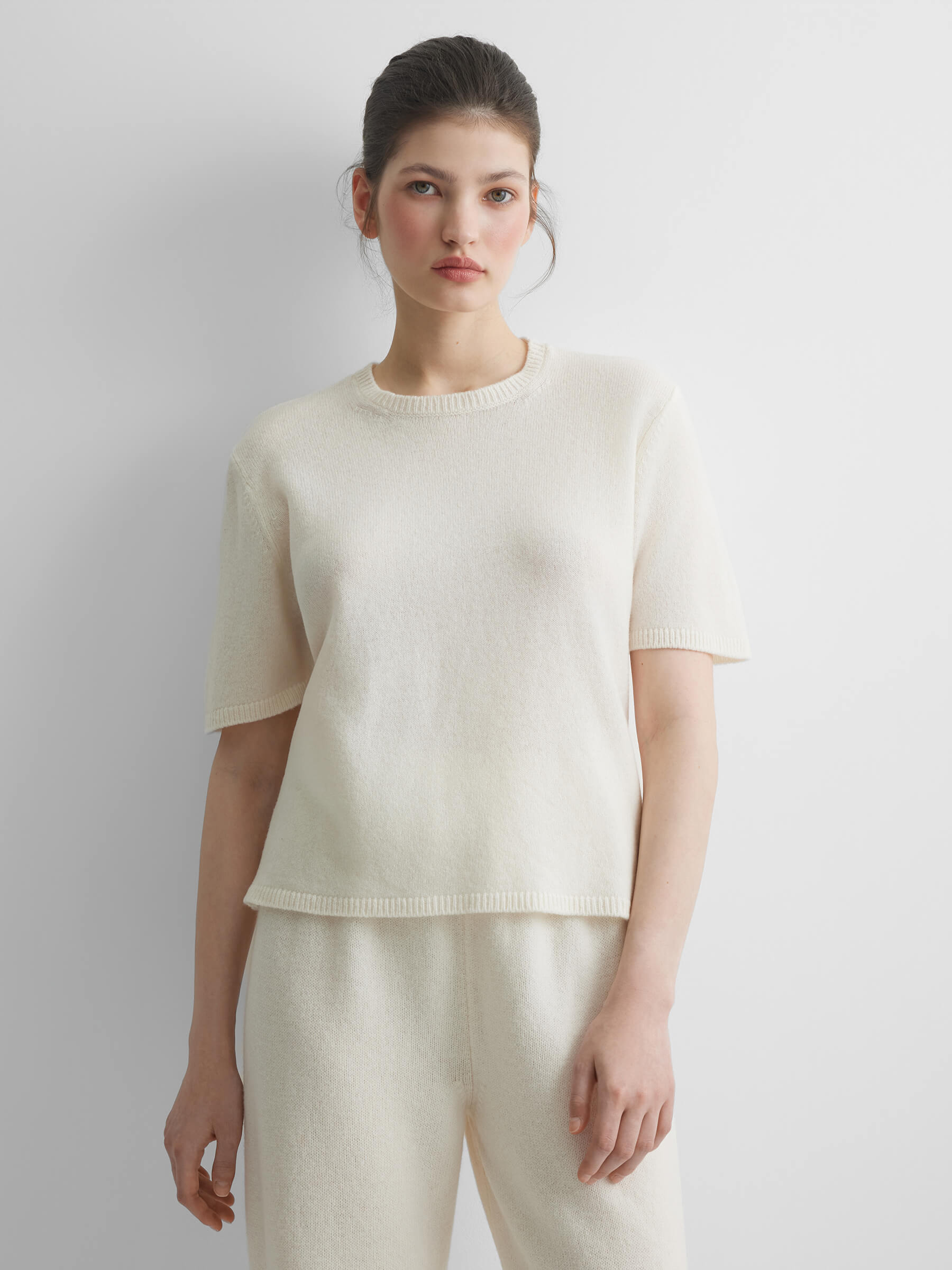 

Джемпер с коротким рукавом из 100% мериноса XS/S, молочный