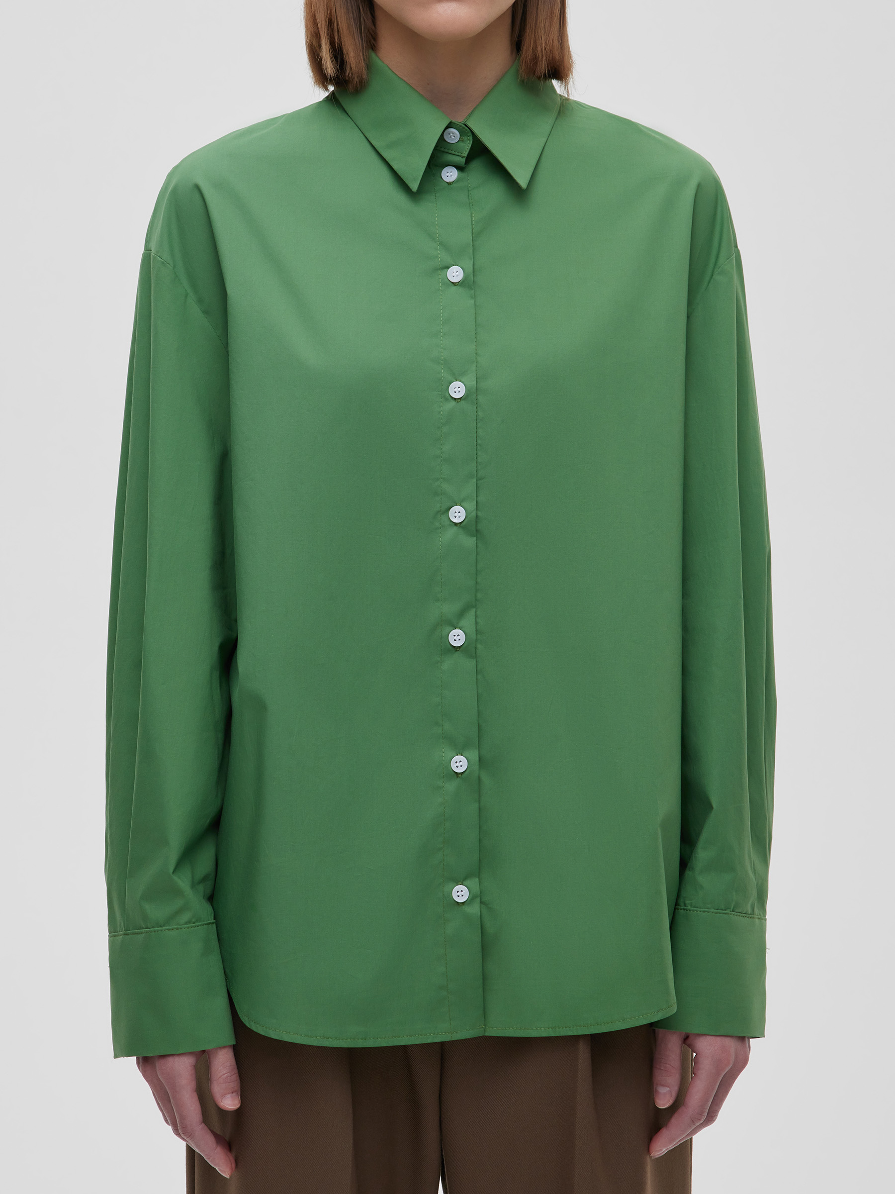 Рубашка свободного кроя с защипами XS/S, зеленый - фото 6