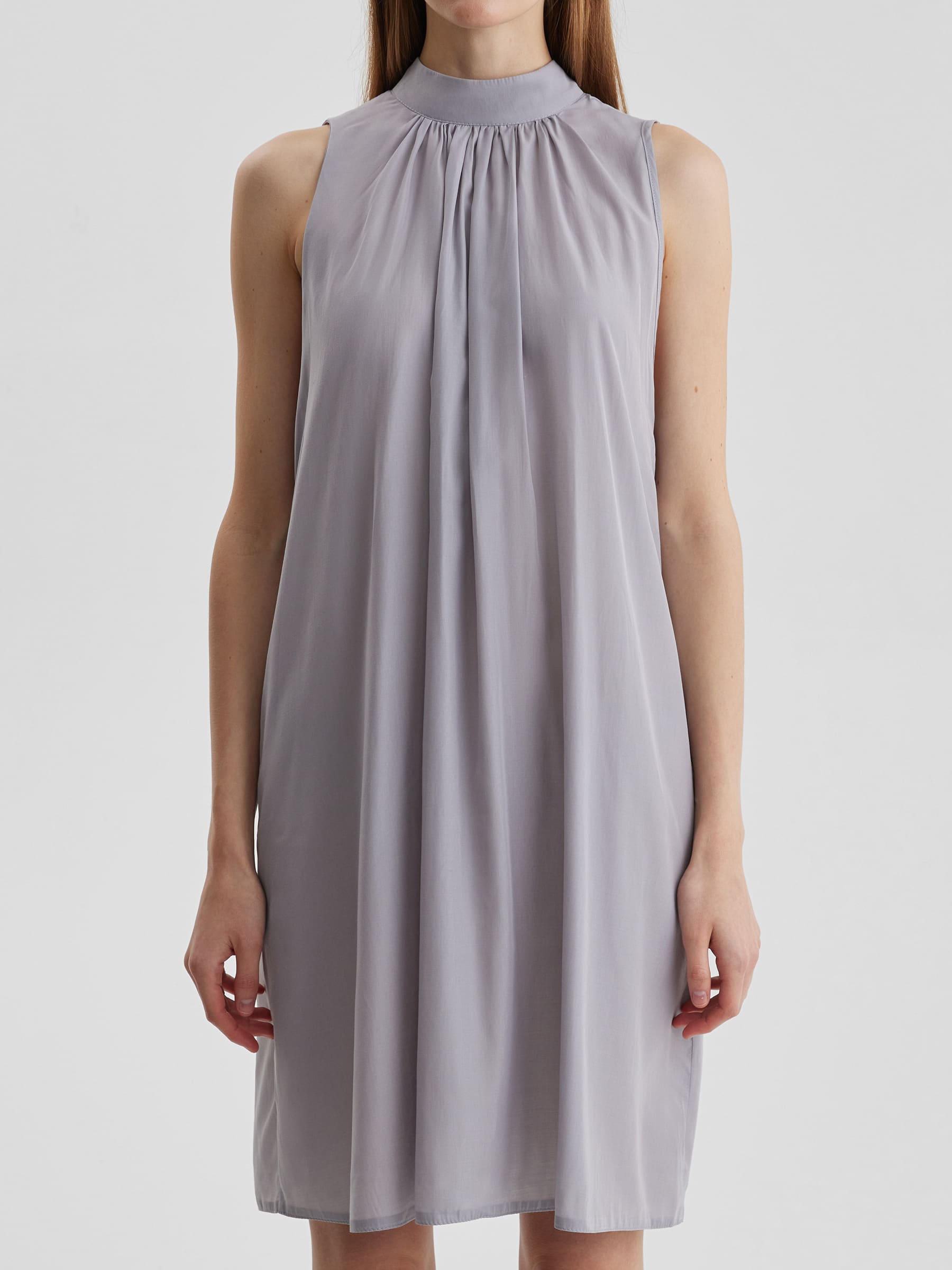 Платье из летящей ткани с завязками XS/S, светло-серый - фото 1