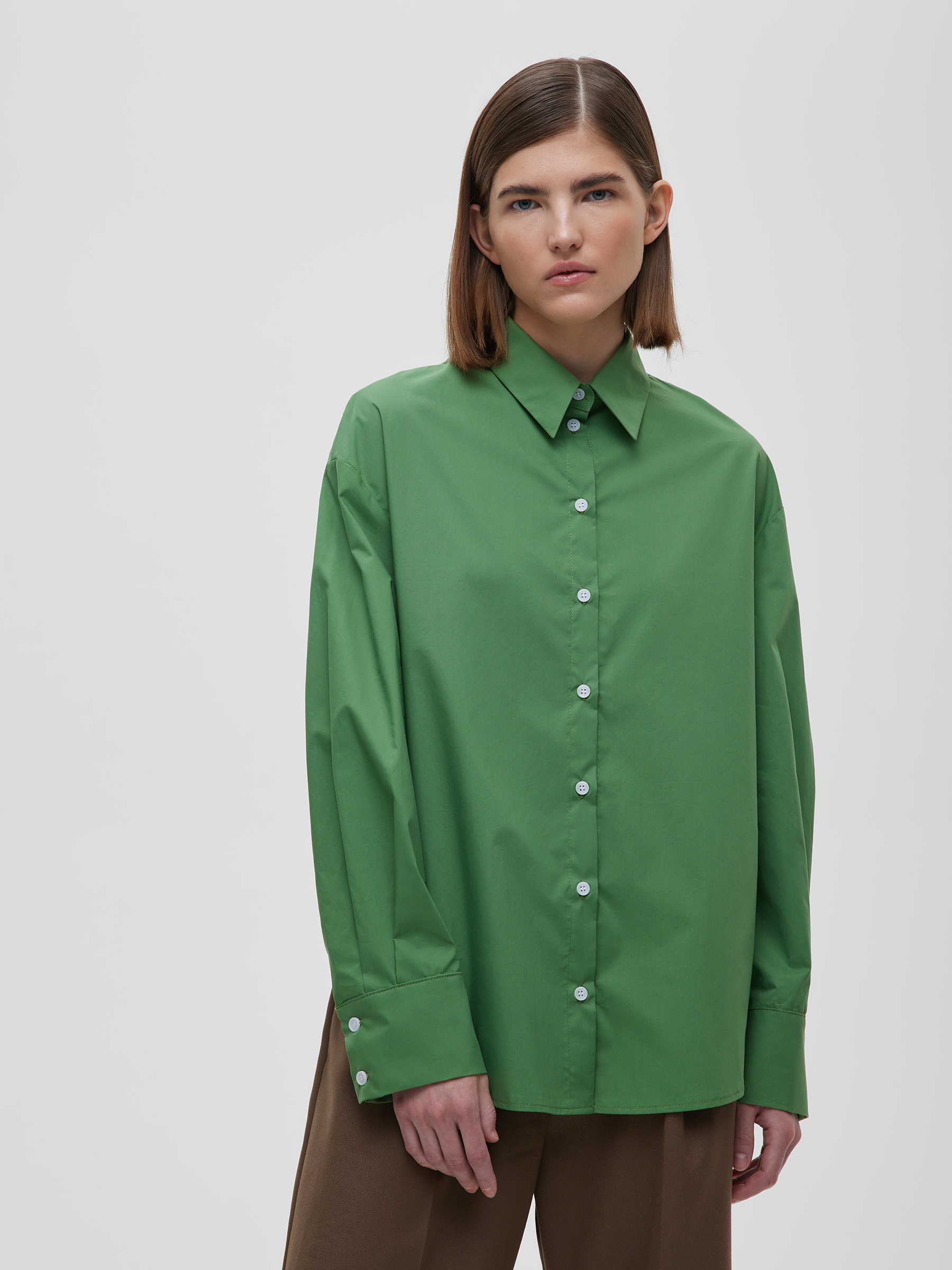 Рубашка свободного кроя с защипами M/L, зеленый - фото 4