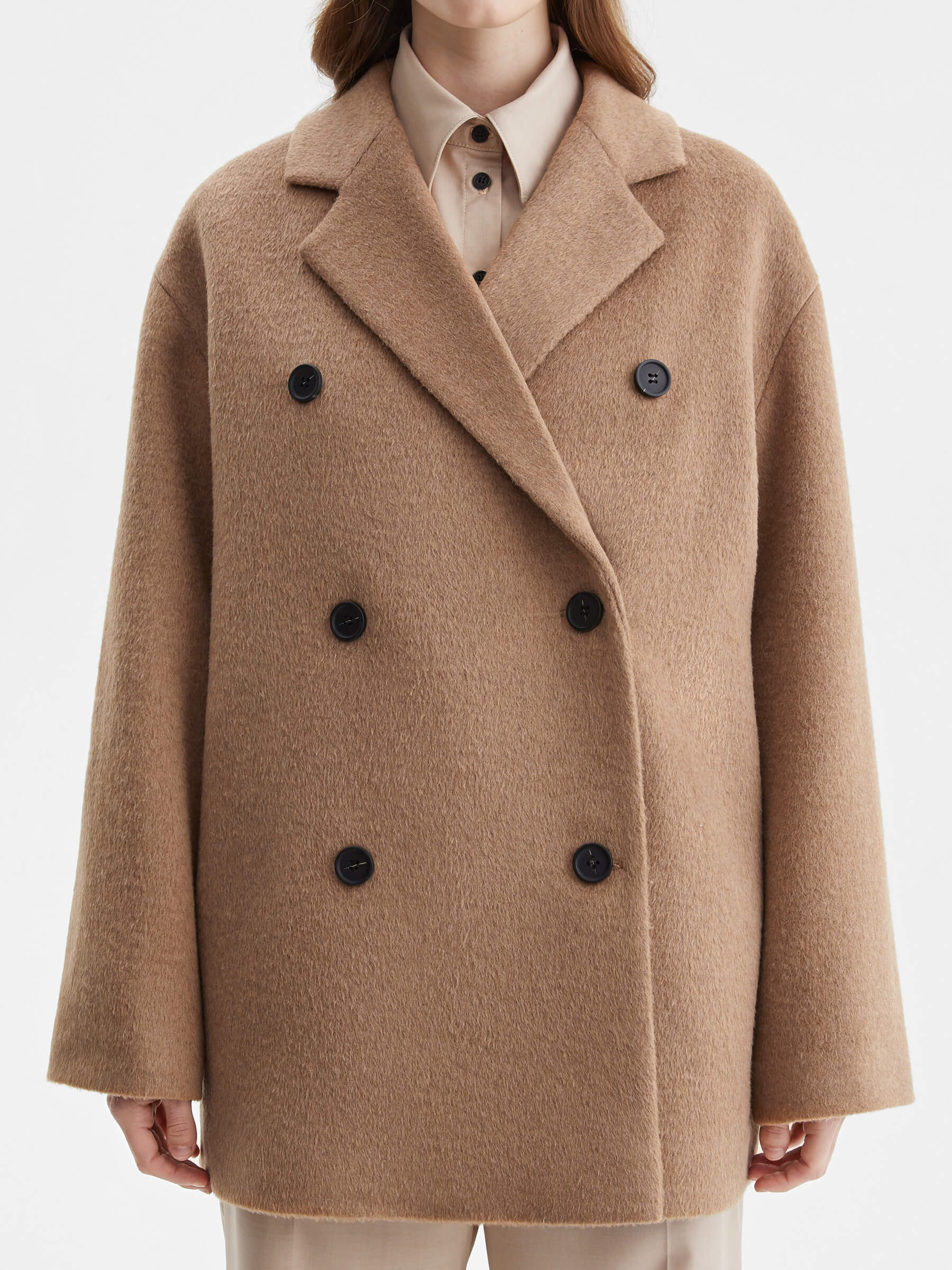 Пальто двубортное укороченное XS, коричневый - фото 5