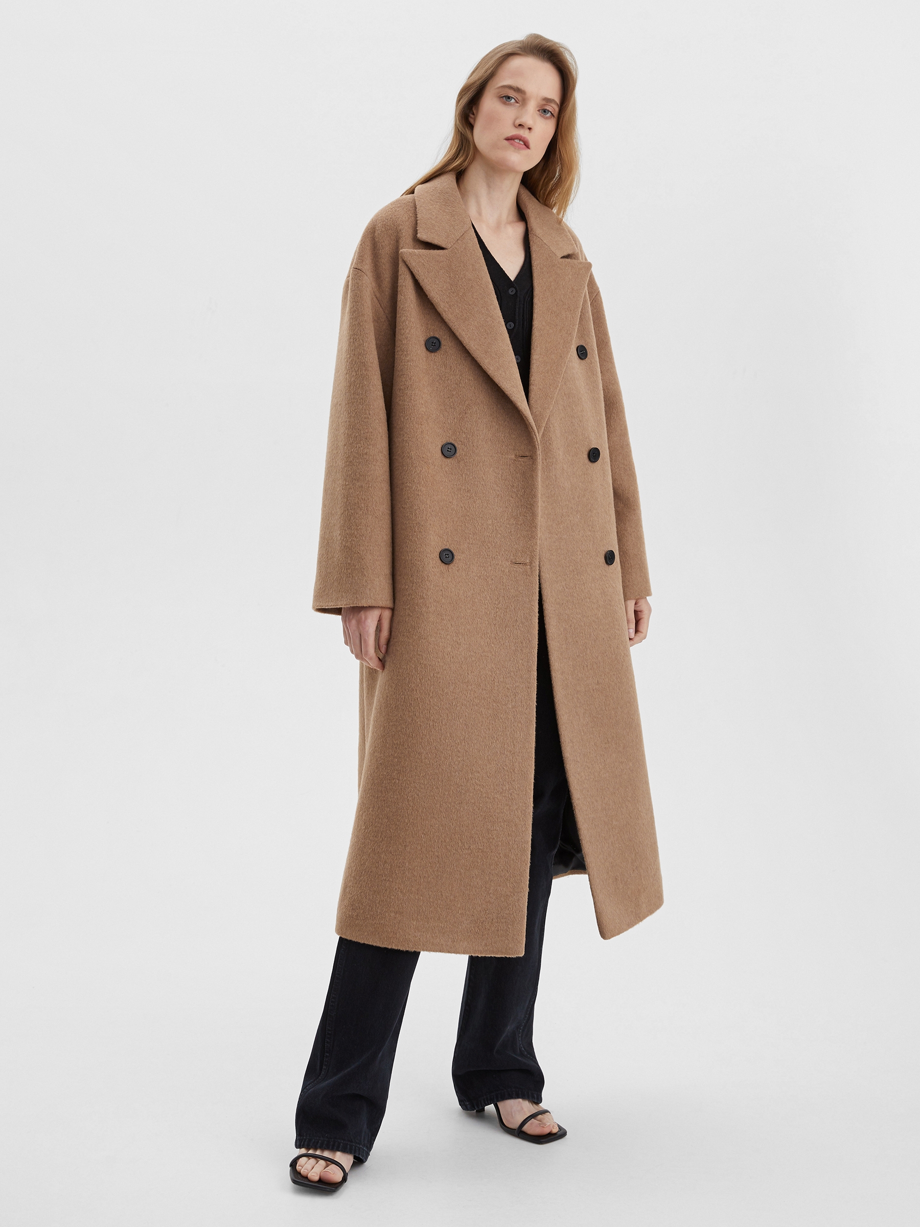 

Пальто А-силуэта двубортное удлинённое M/L, коричневый