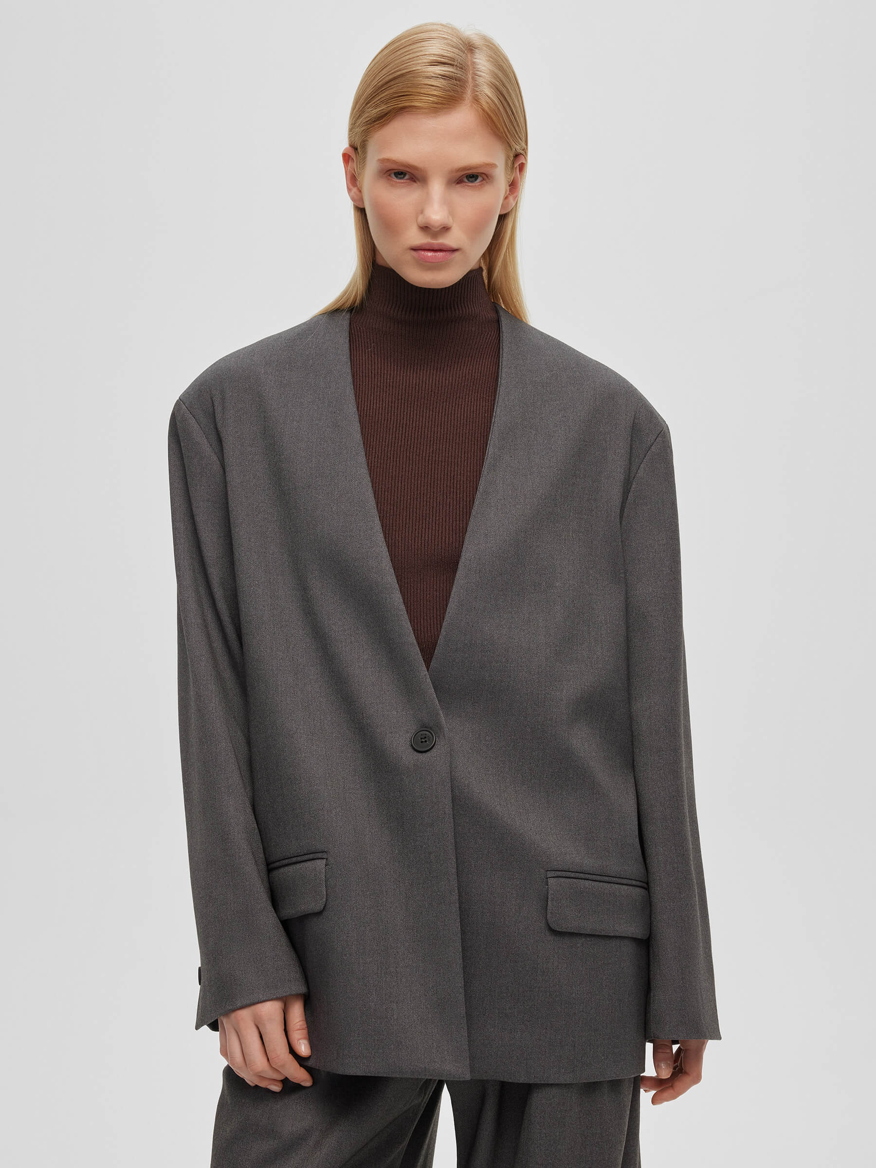 

Жакет однобортный без лацканов 0212 M/L, серый