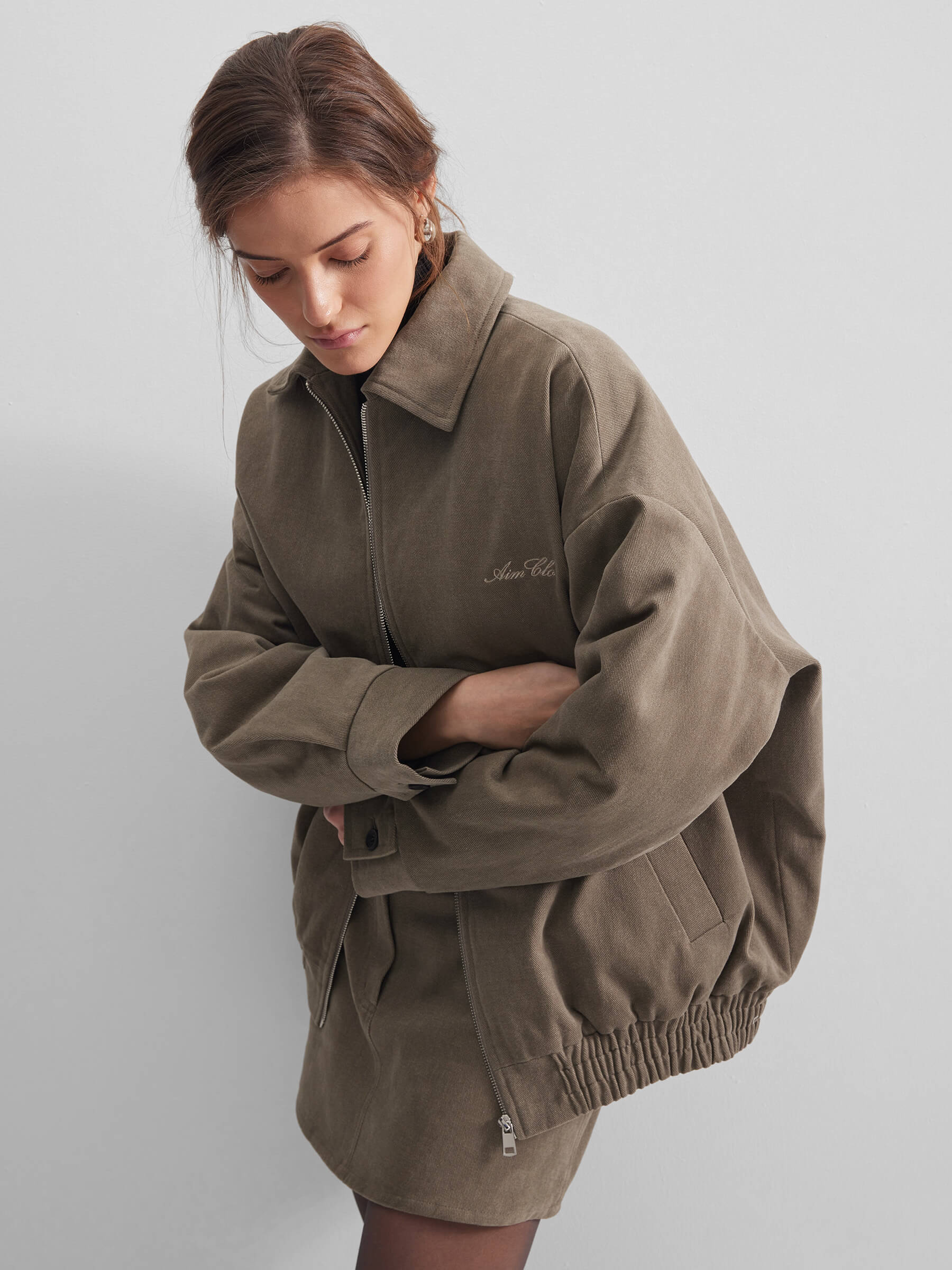 

Бомбер утепленный из денима с вышивкой 0207 M/L, хаки