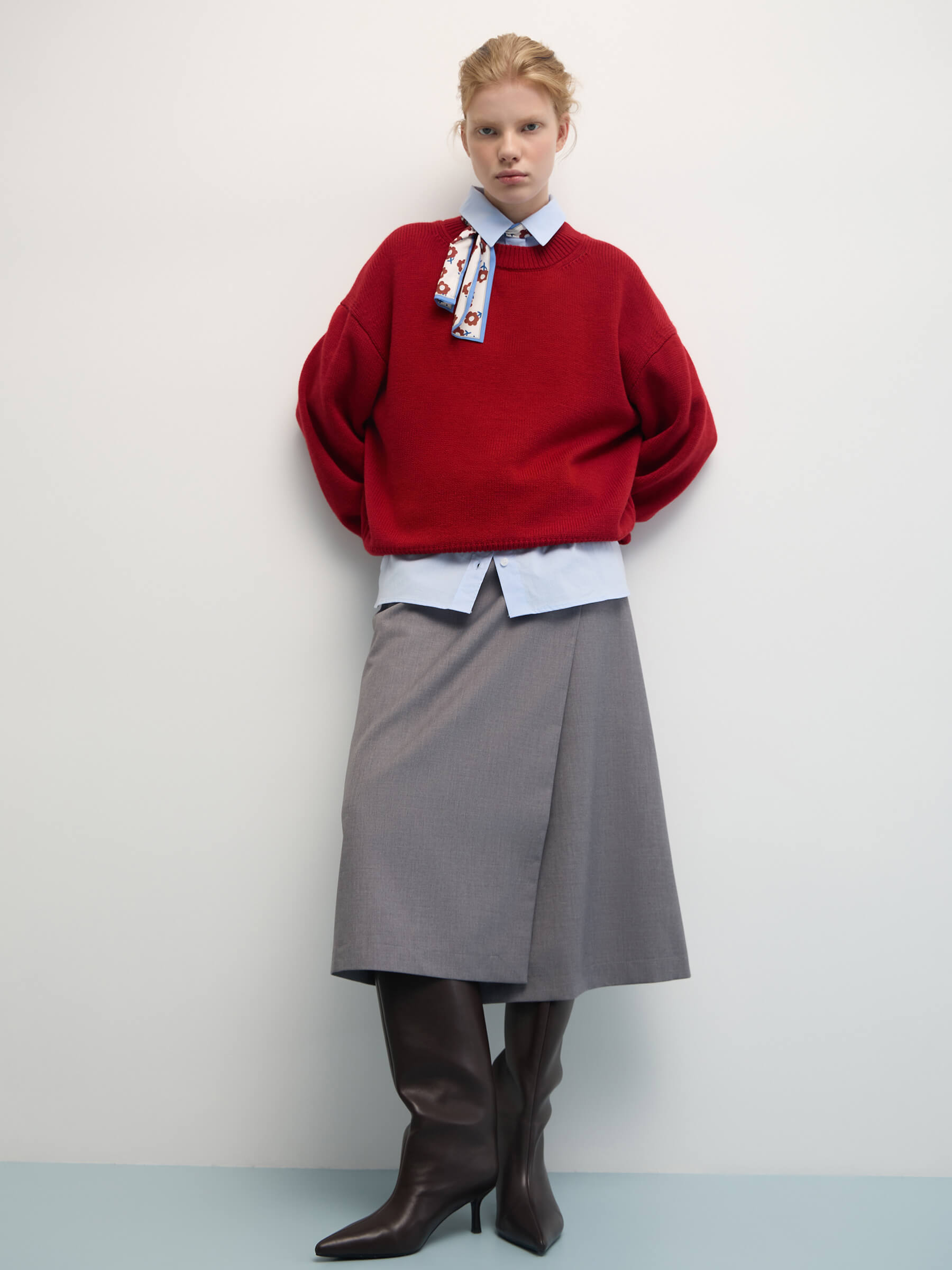 

Юбка женская миди с запахом, цвет – серый