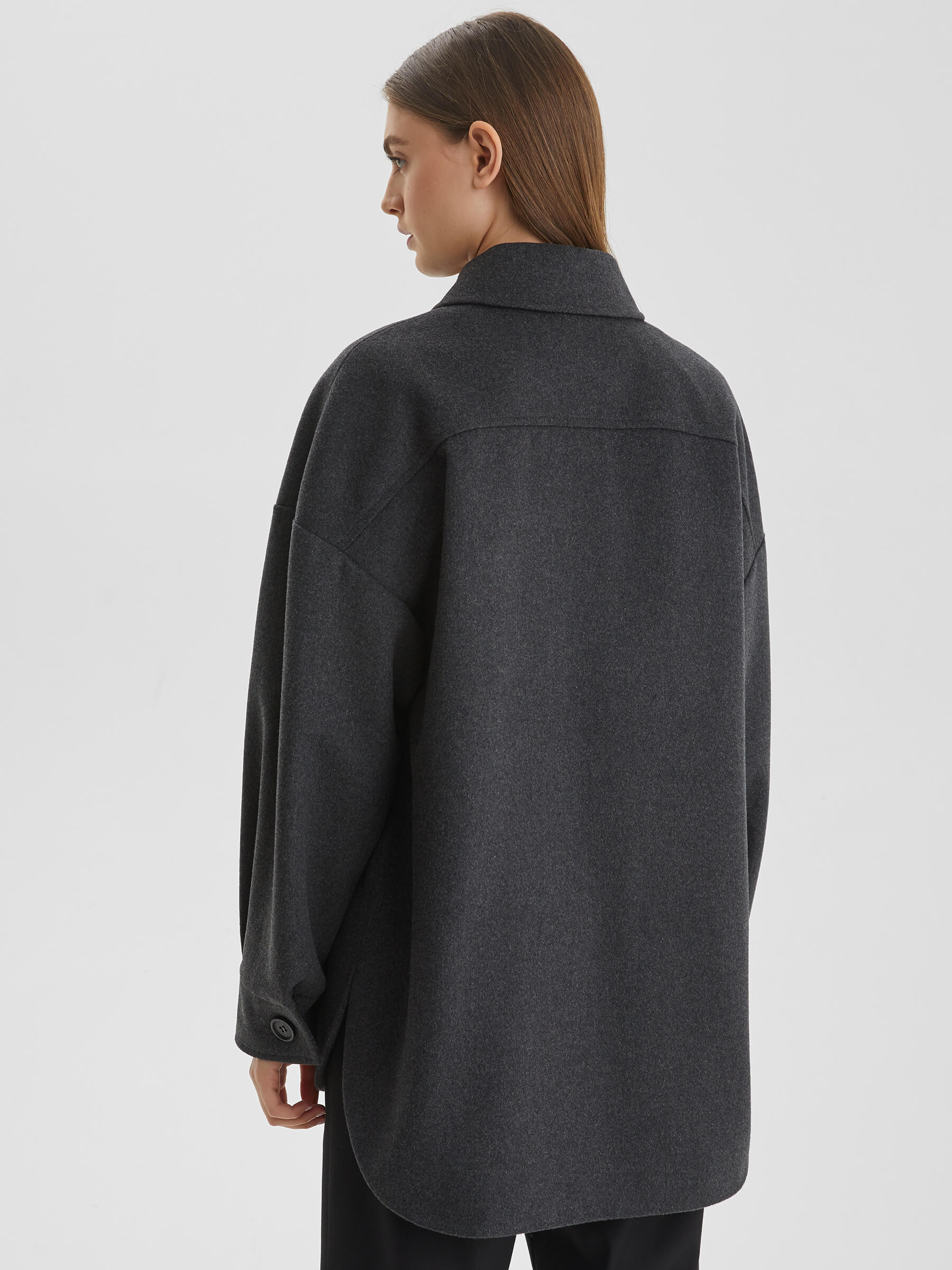 Пальто рубашечного кроя с потайной застежкой XS, тёмно-серый - фото 6