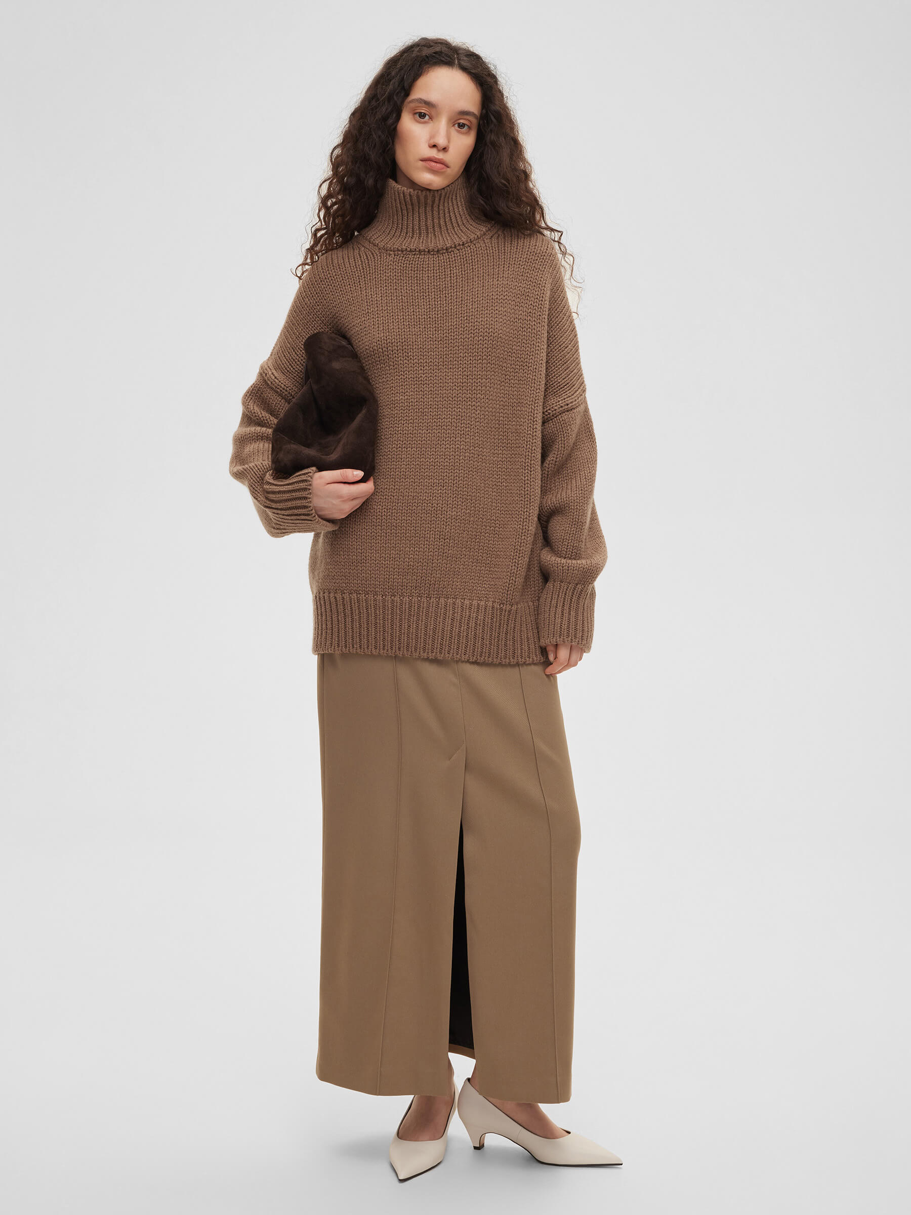 Свитер женский крупной вязки из шерсти, цвет – кофейный свитер длинный рукав крупная вязка размер 40 42 зеленый