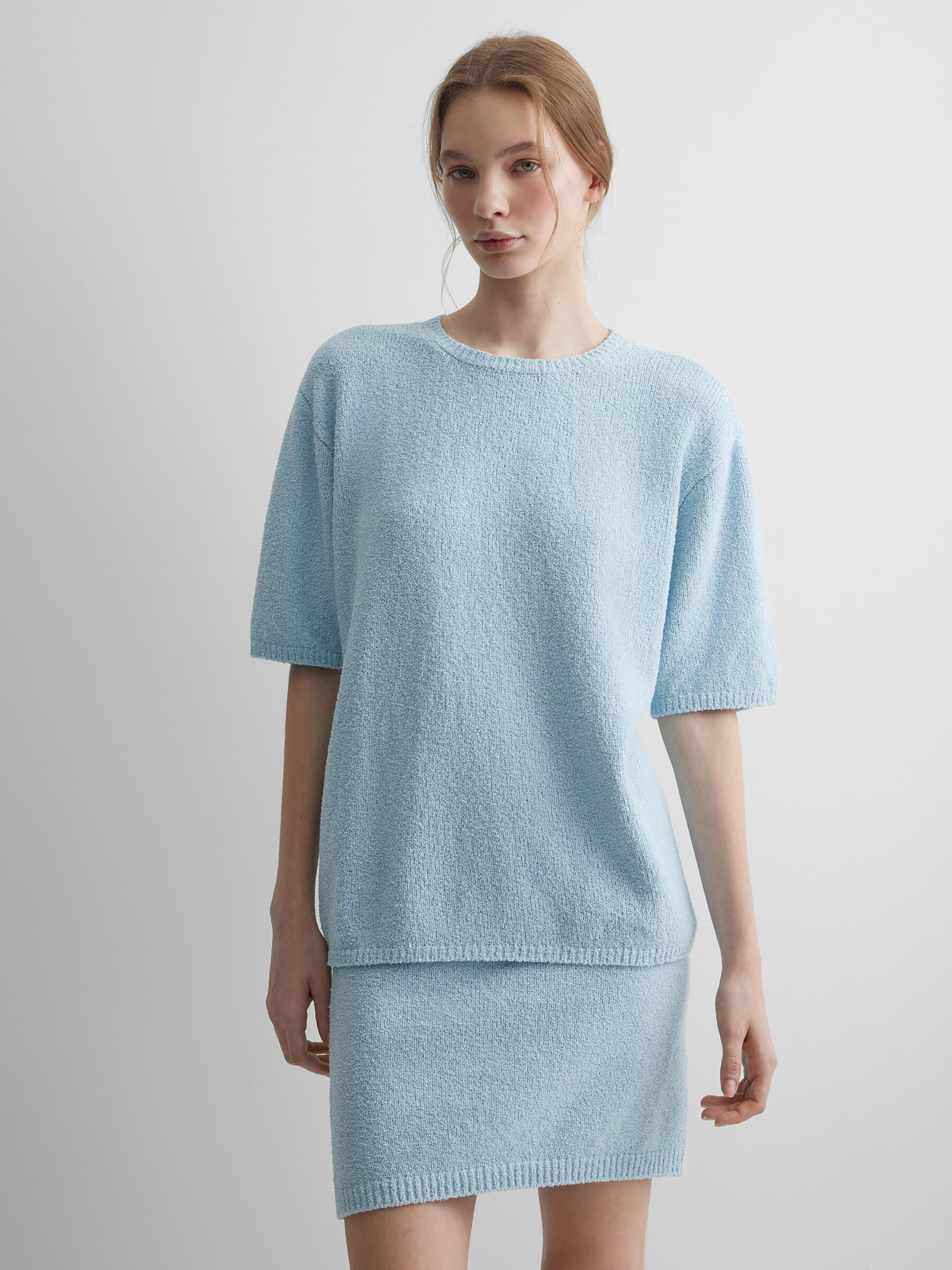 

Джемпер с коротким рукавом из хлопка букле XS/S, светло-голубой