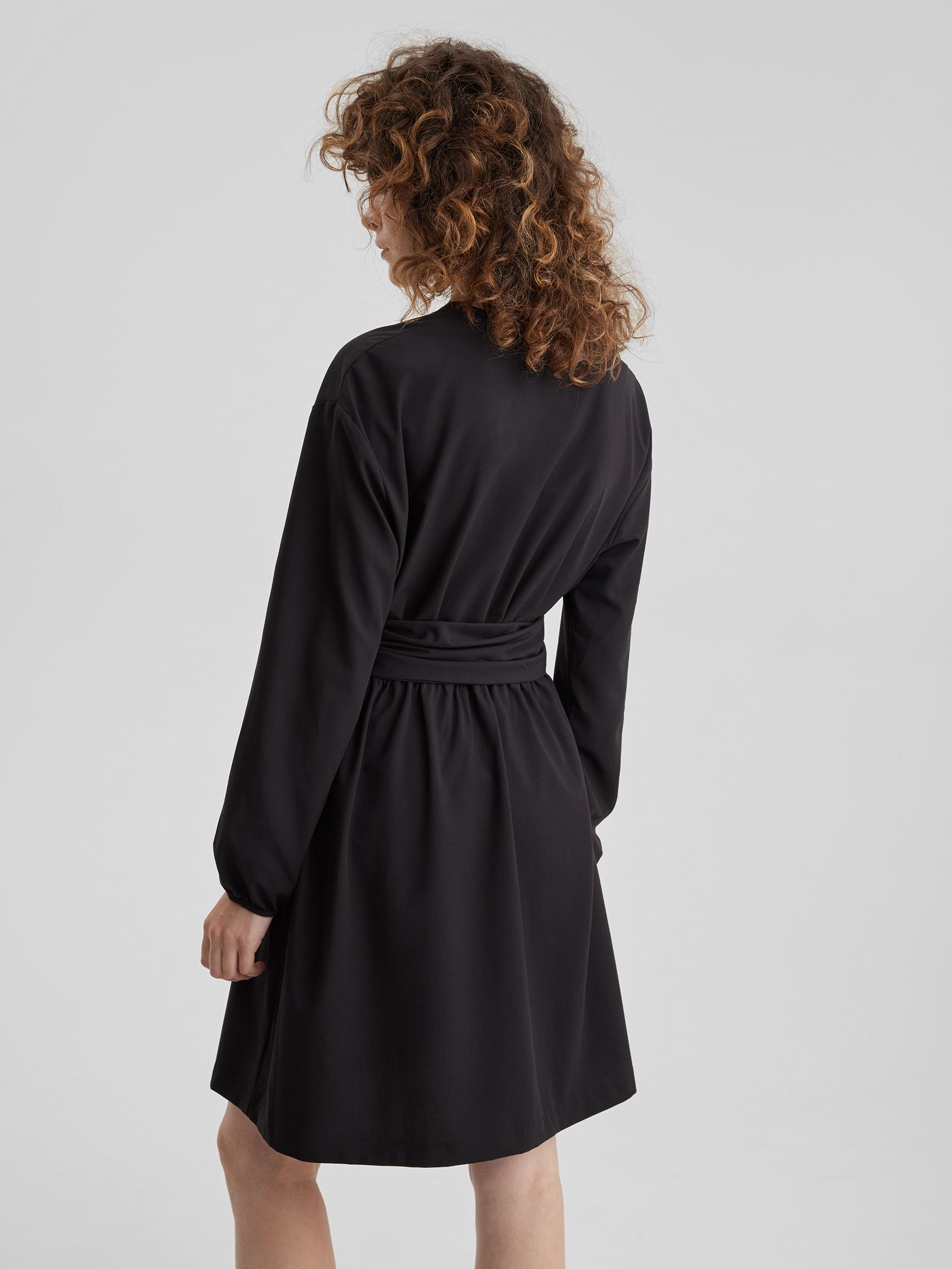 Платье миди с широким поясом L, черный - фото 4