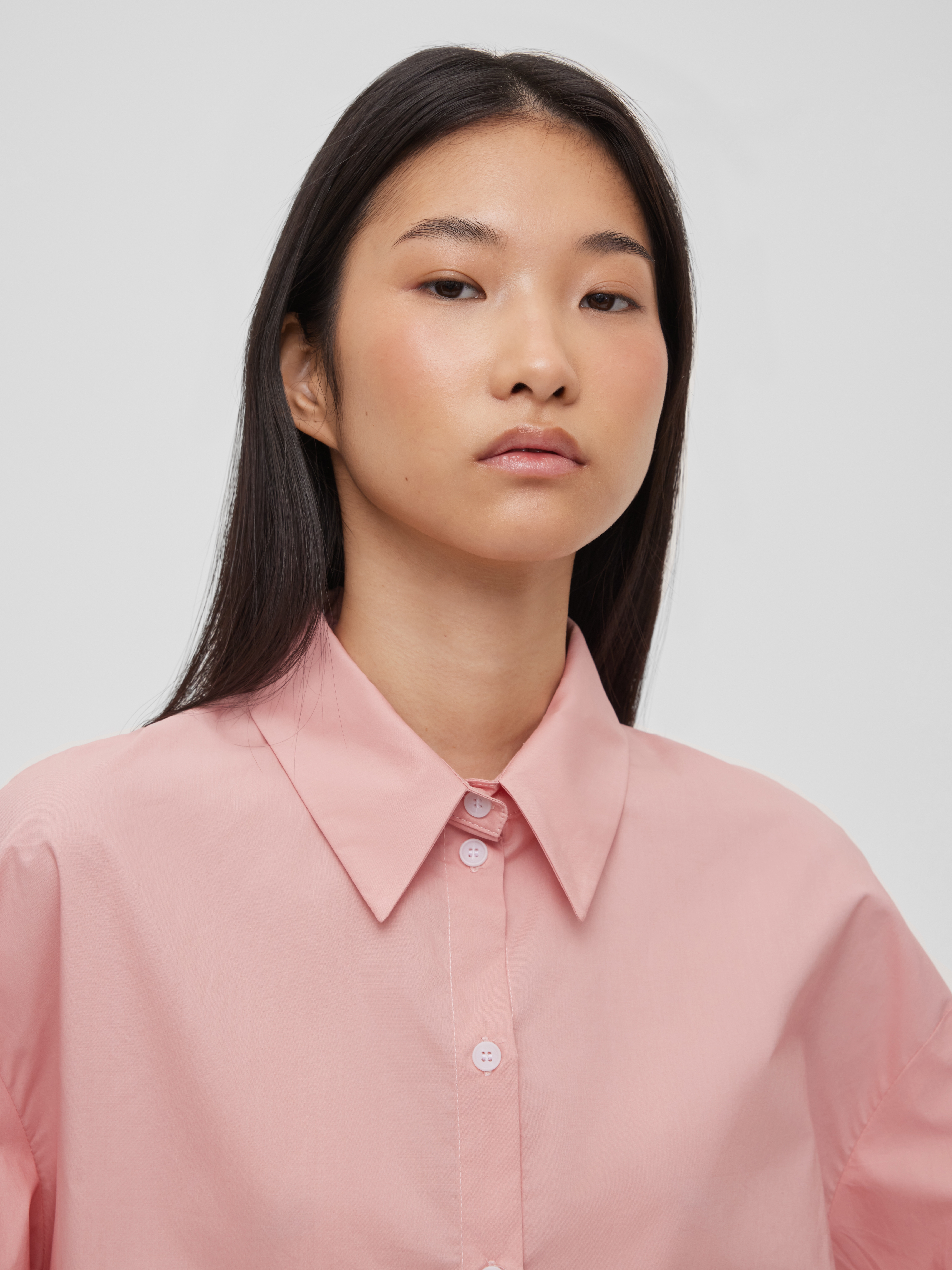 Рубашка свободного кроя с защипами M/L, розовый - фото 4