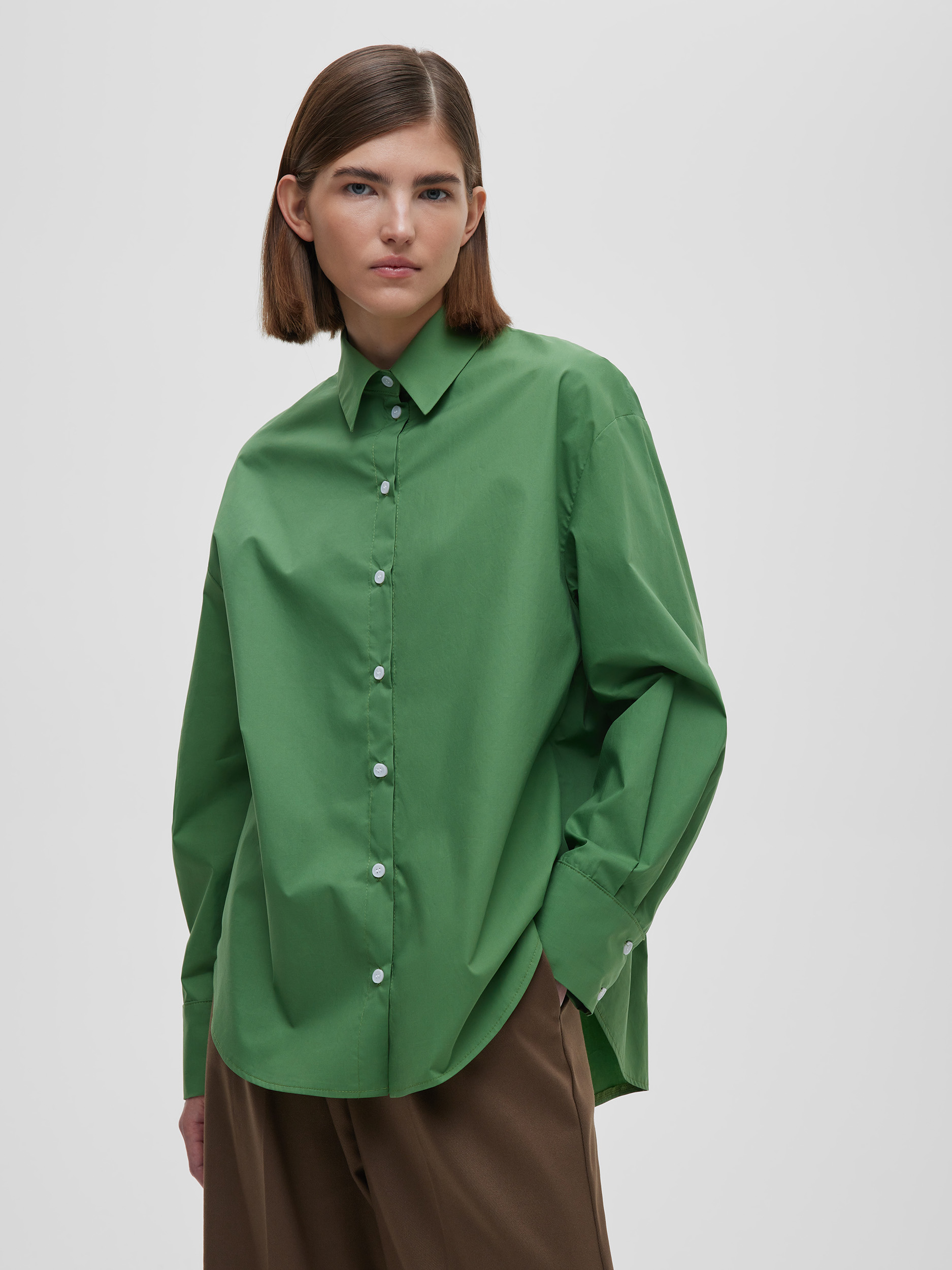 Рубашка женская свободная из хлопка, цвет – зеленый рубашка свободного кроя с длинным рукавом