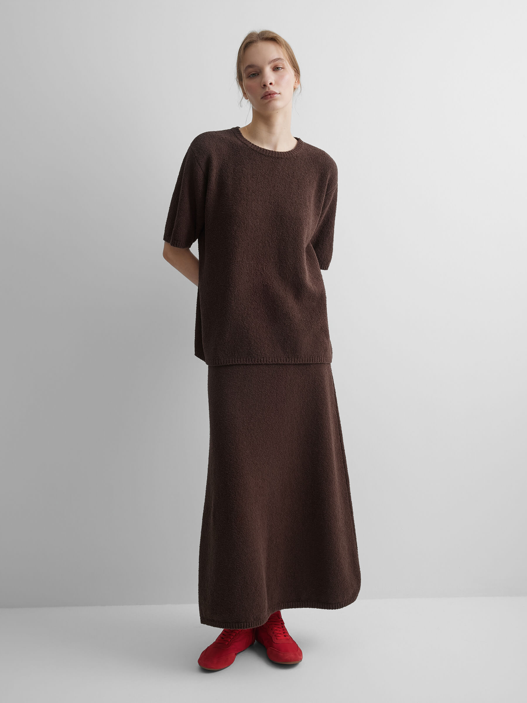 

Юбка А-образного силуэта из хлопка букле, коричневый