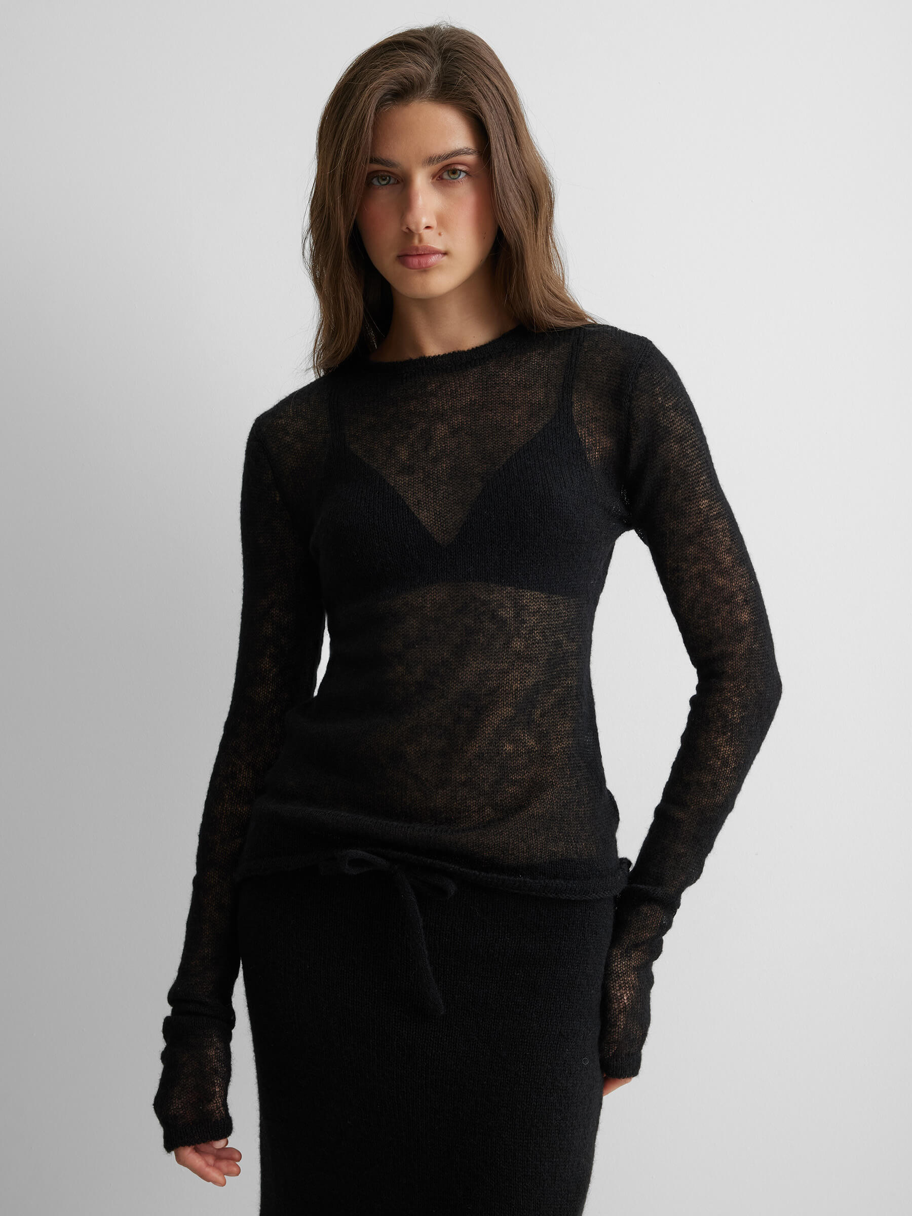 Джемпер вязаный из мохера XS/S, черный