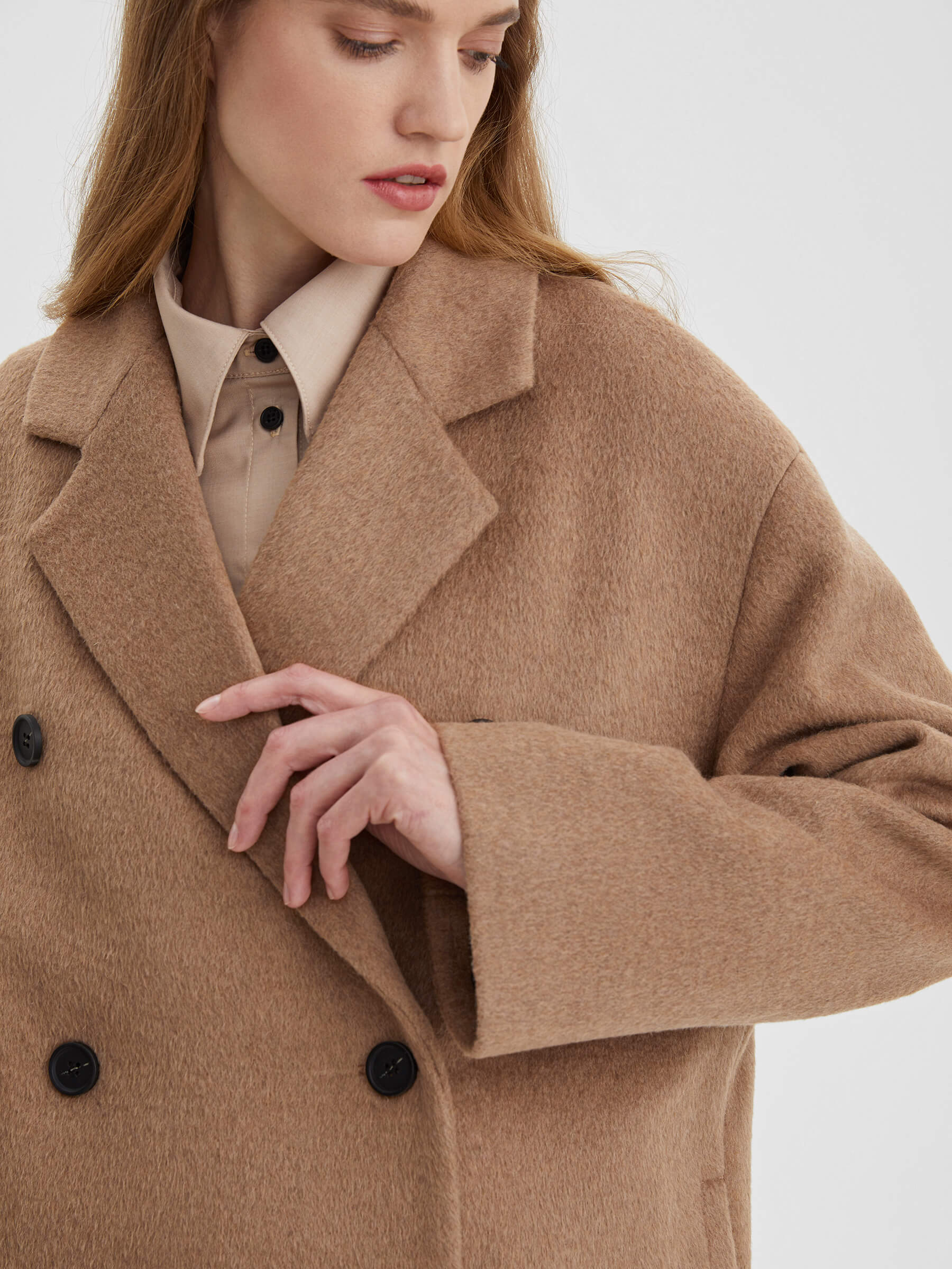 Пальто двубортное укороченное XS, коричневый - фото 4