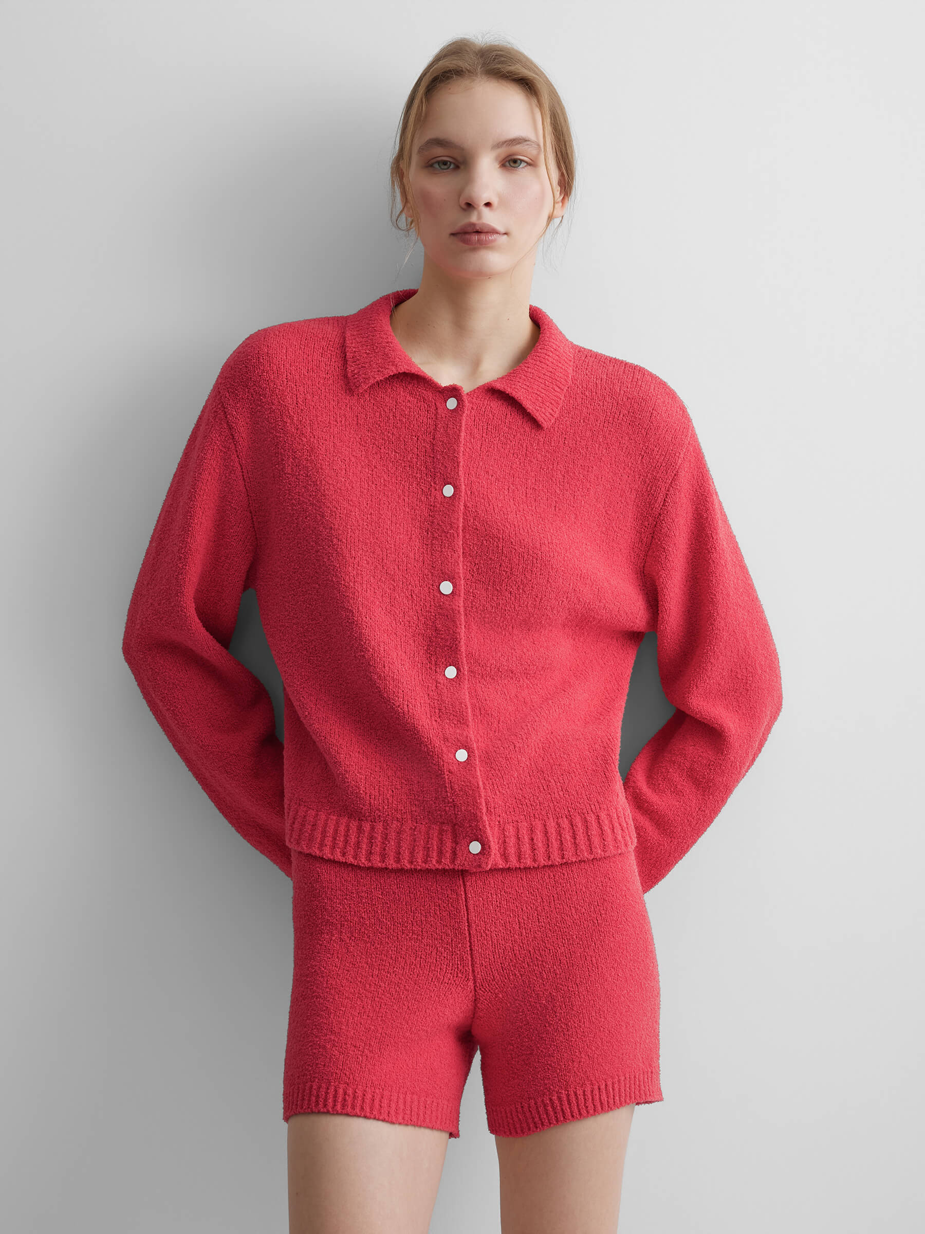 Кардиган из хлопка букле S, красный