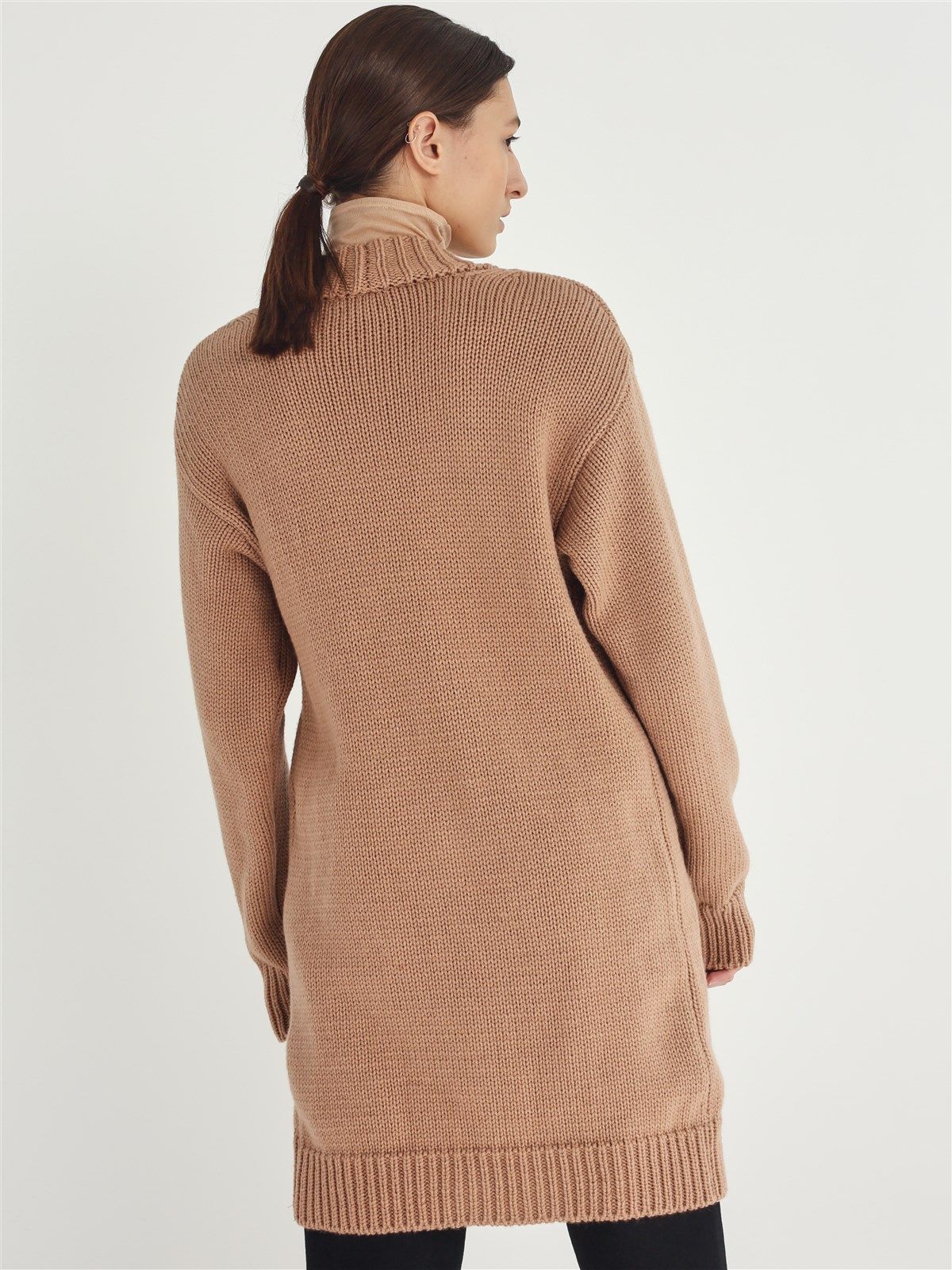 Кардиган миди с карманами крупной вязки, песочный